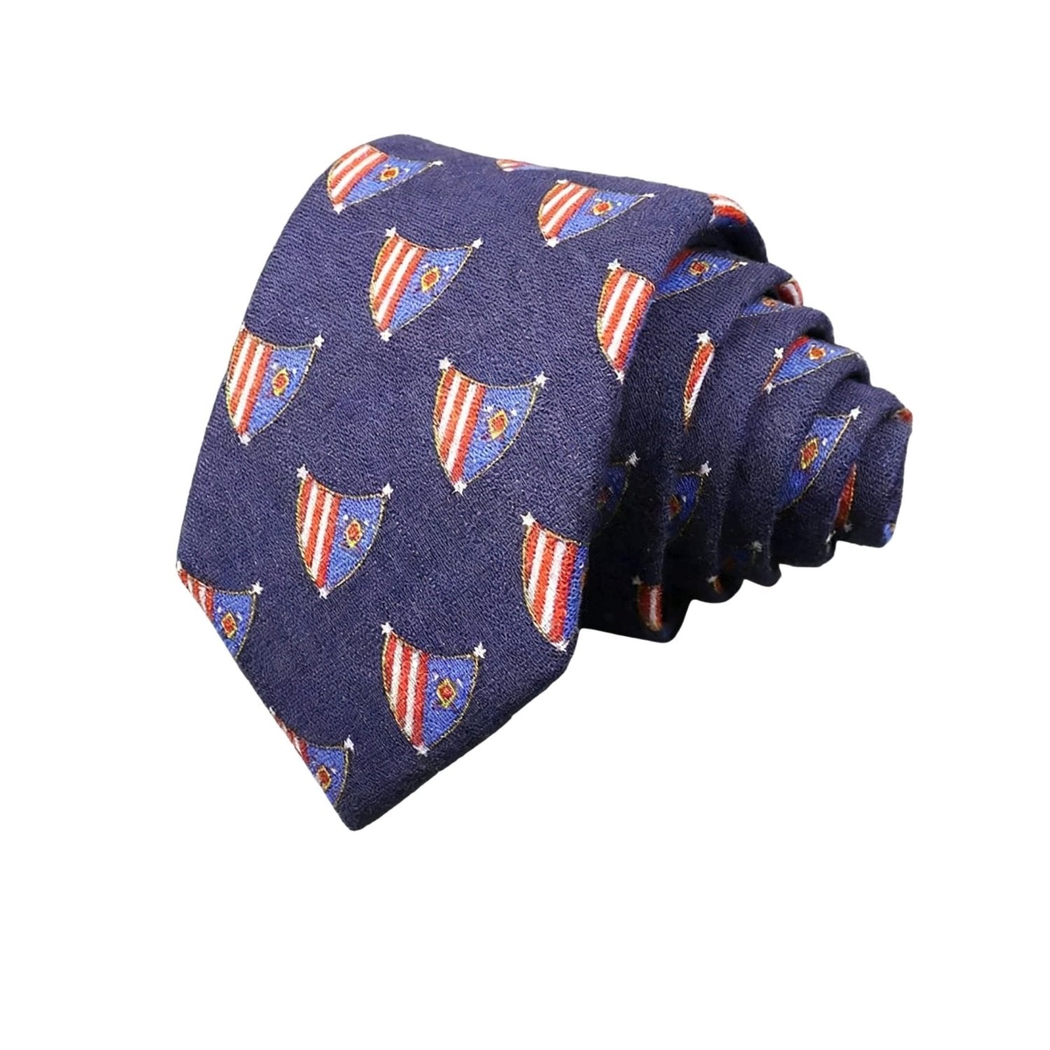 Navy Blue With Red and White Shield Necktie