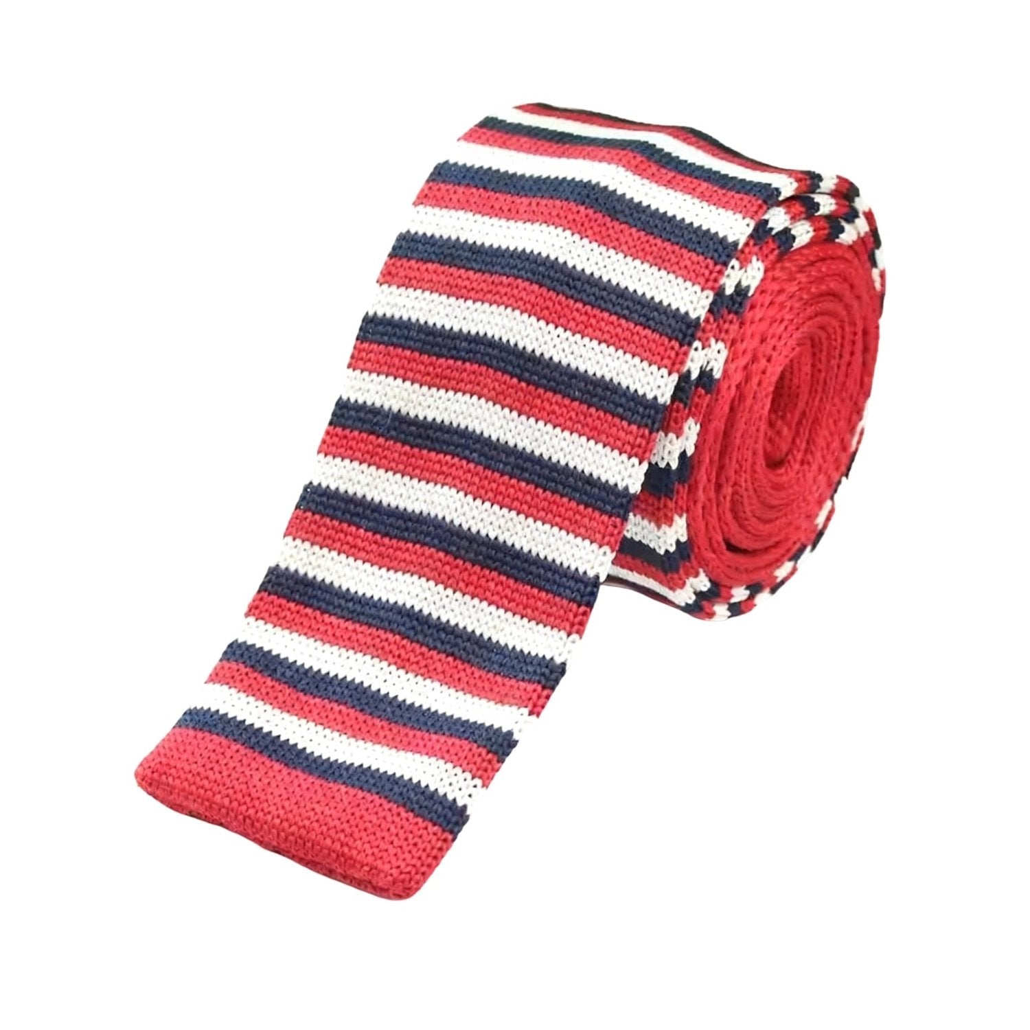 Red with Blue White Striped Necktie