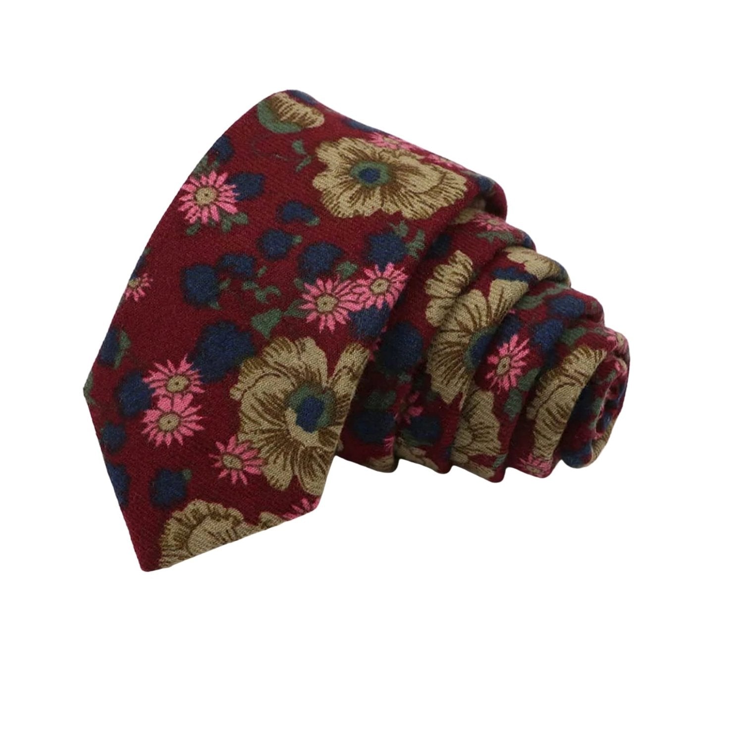 Burgundy With Beige Floral Necktie
