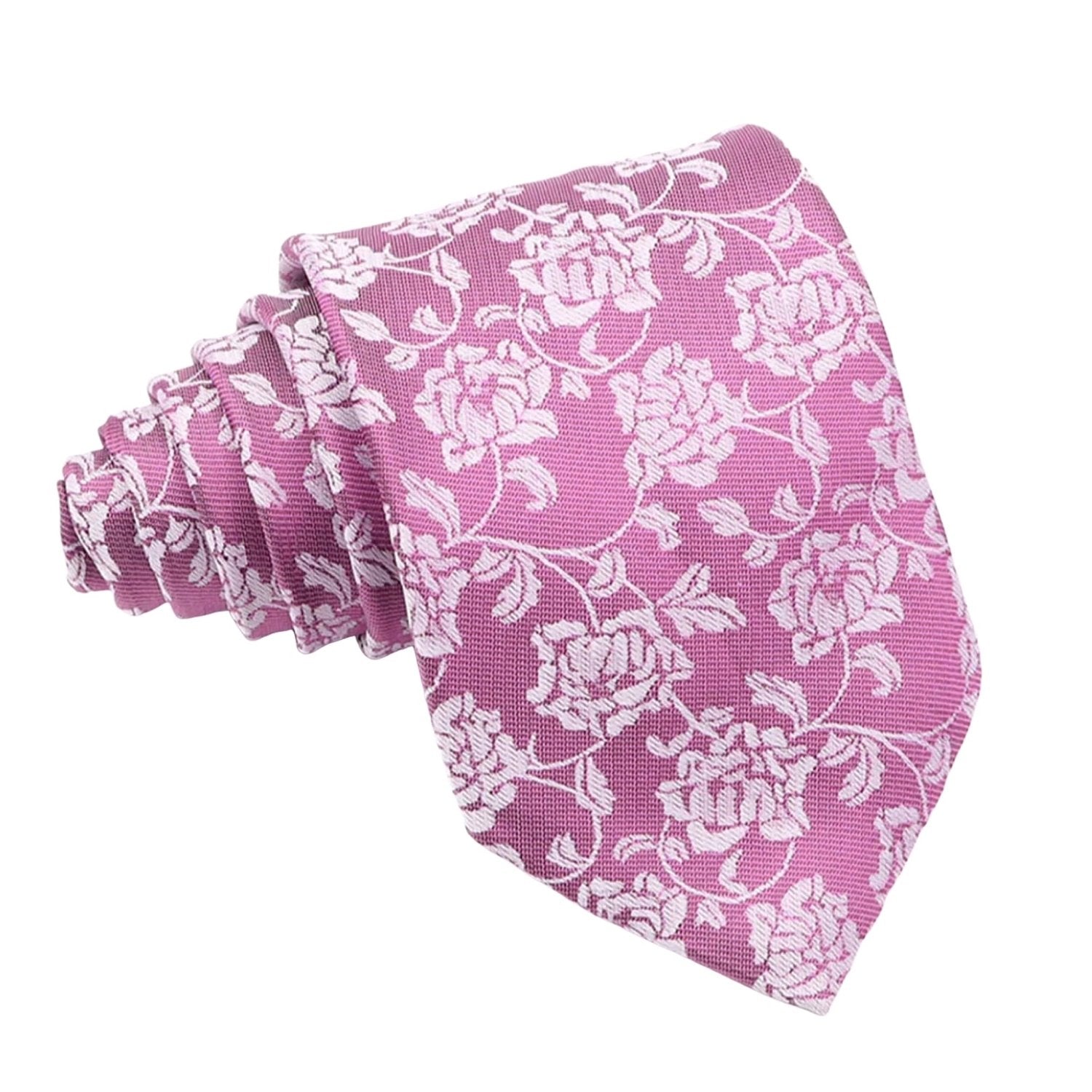 Pink With White Floral Necktie