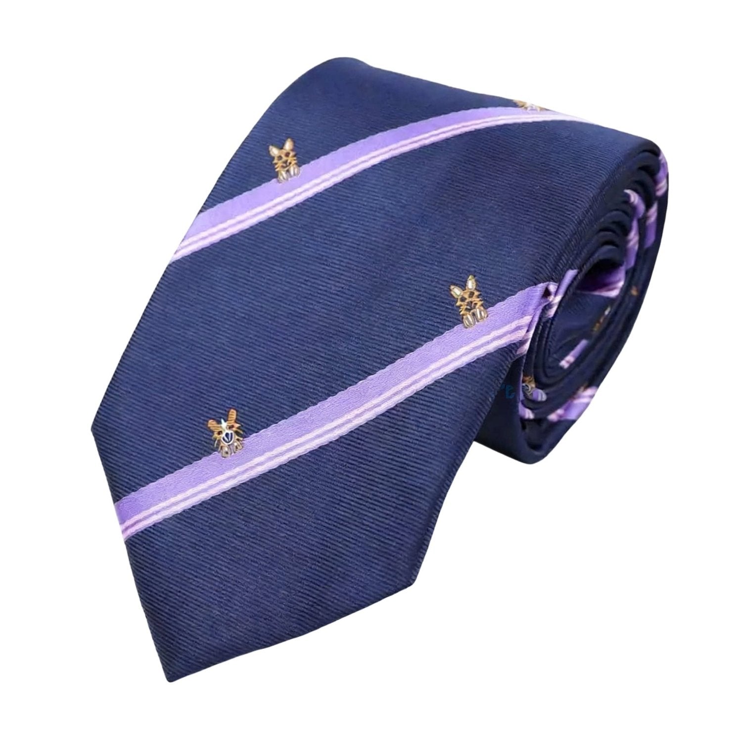 Dark Blue with Purple Stripes & Cartoon Animal Necktie