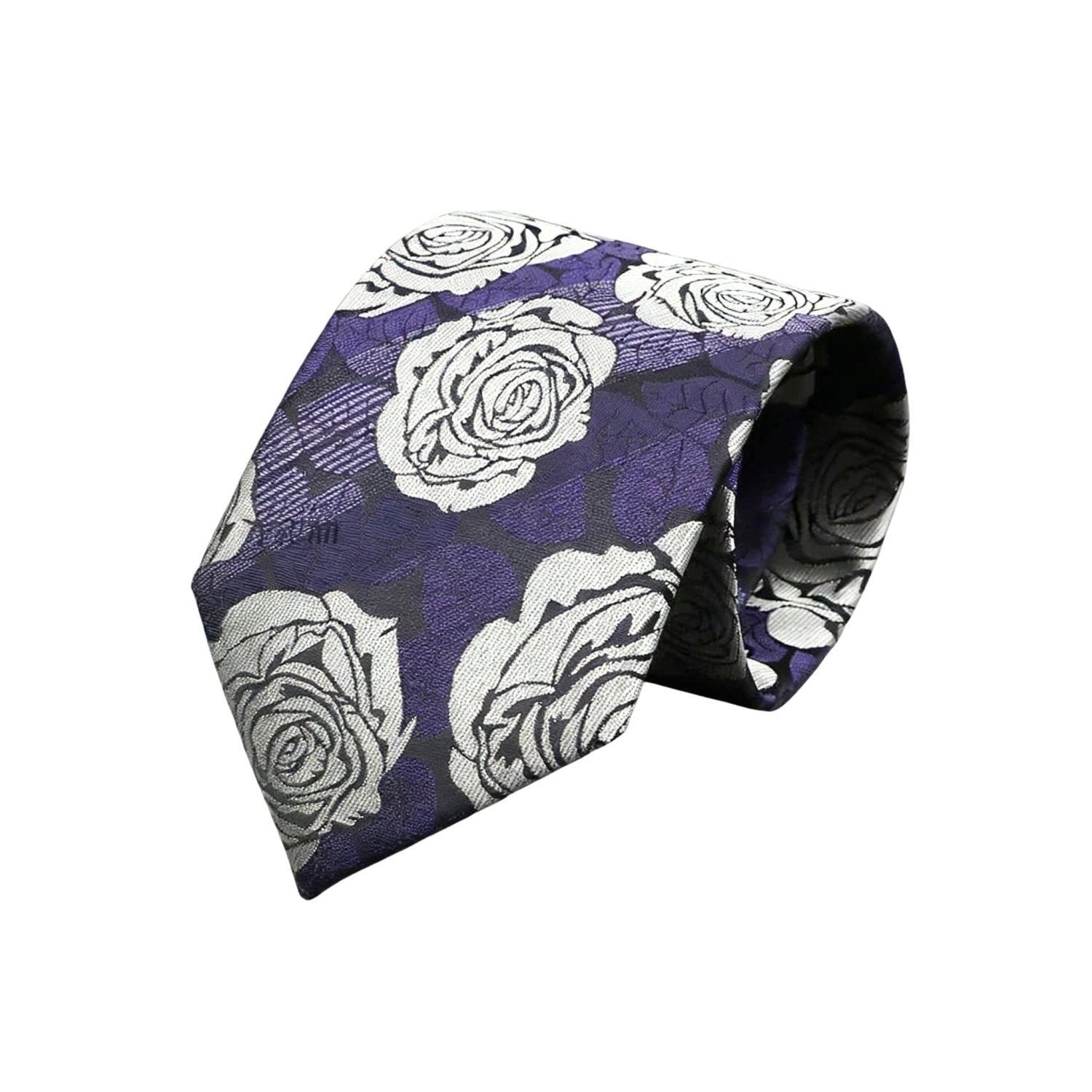 Purple With White Rose Necktie