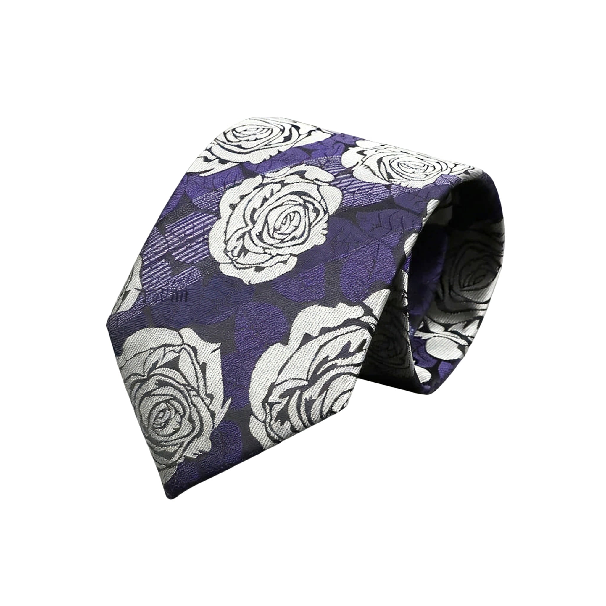 Purple White Floral Necktie