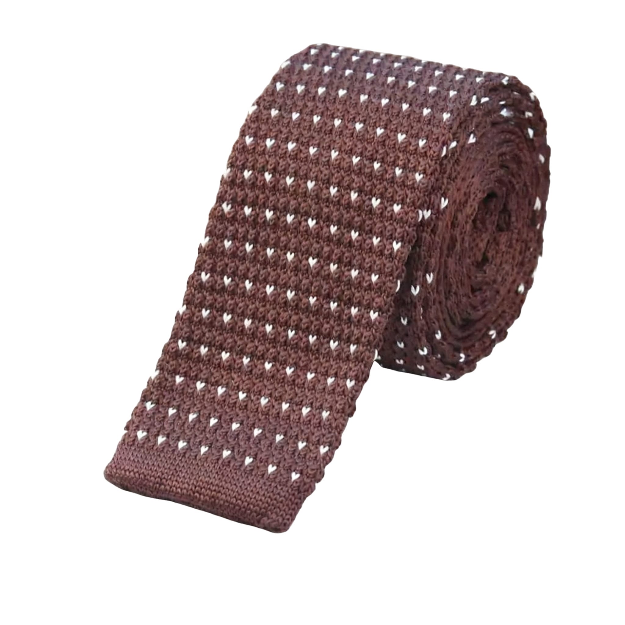 Brown White Dotted Knitted Tie
