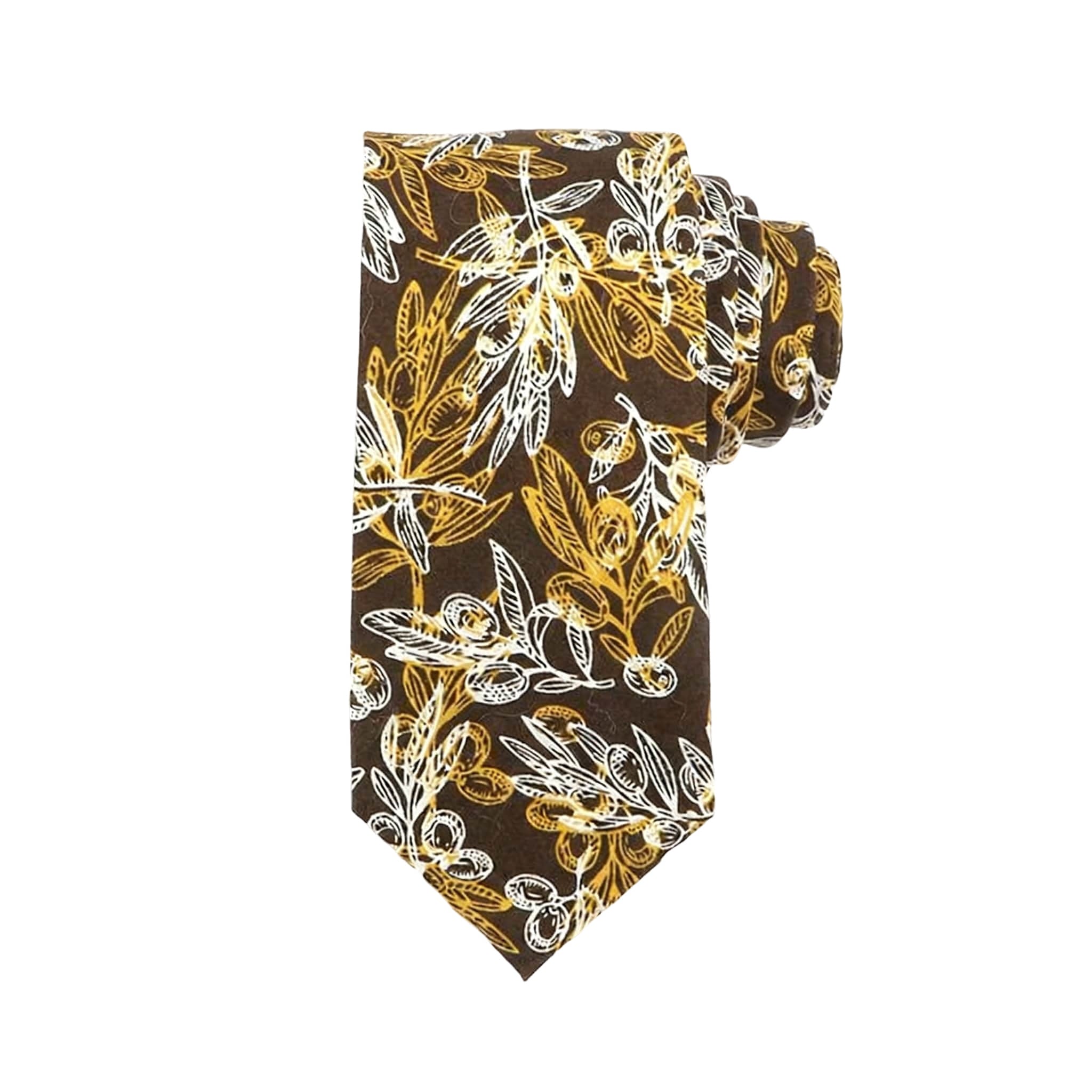 Brown Yellow Olive Branch Necktie