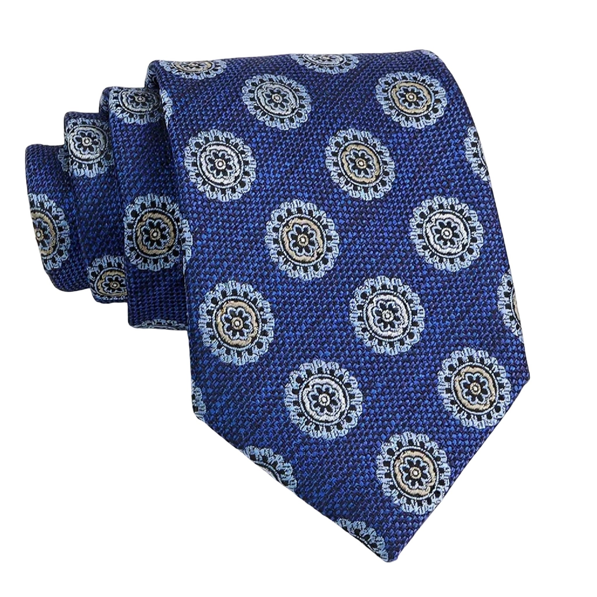 Blue Beige Floral Necktie