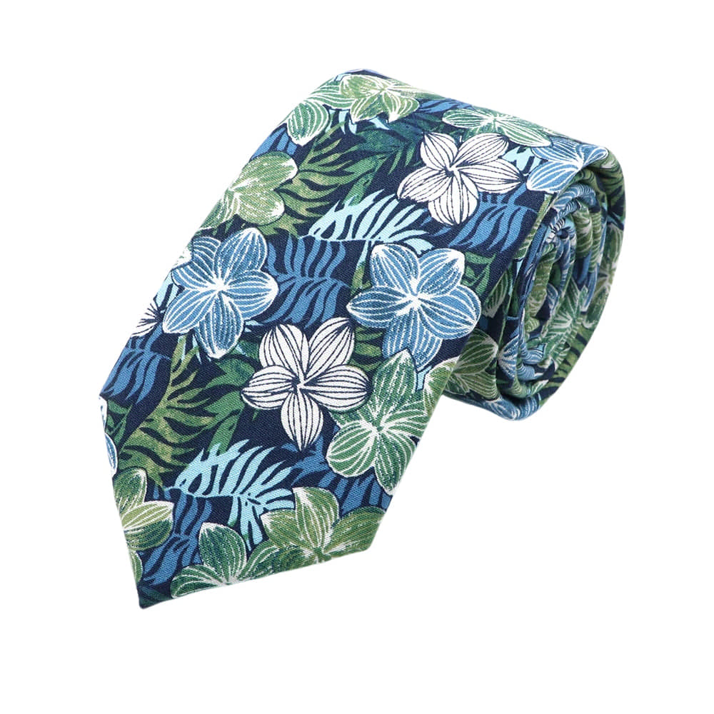 Navy Blue White Floral Necktie