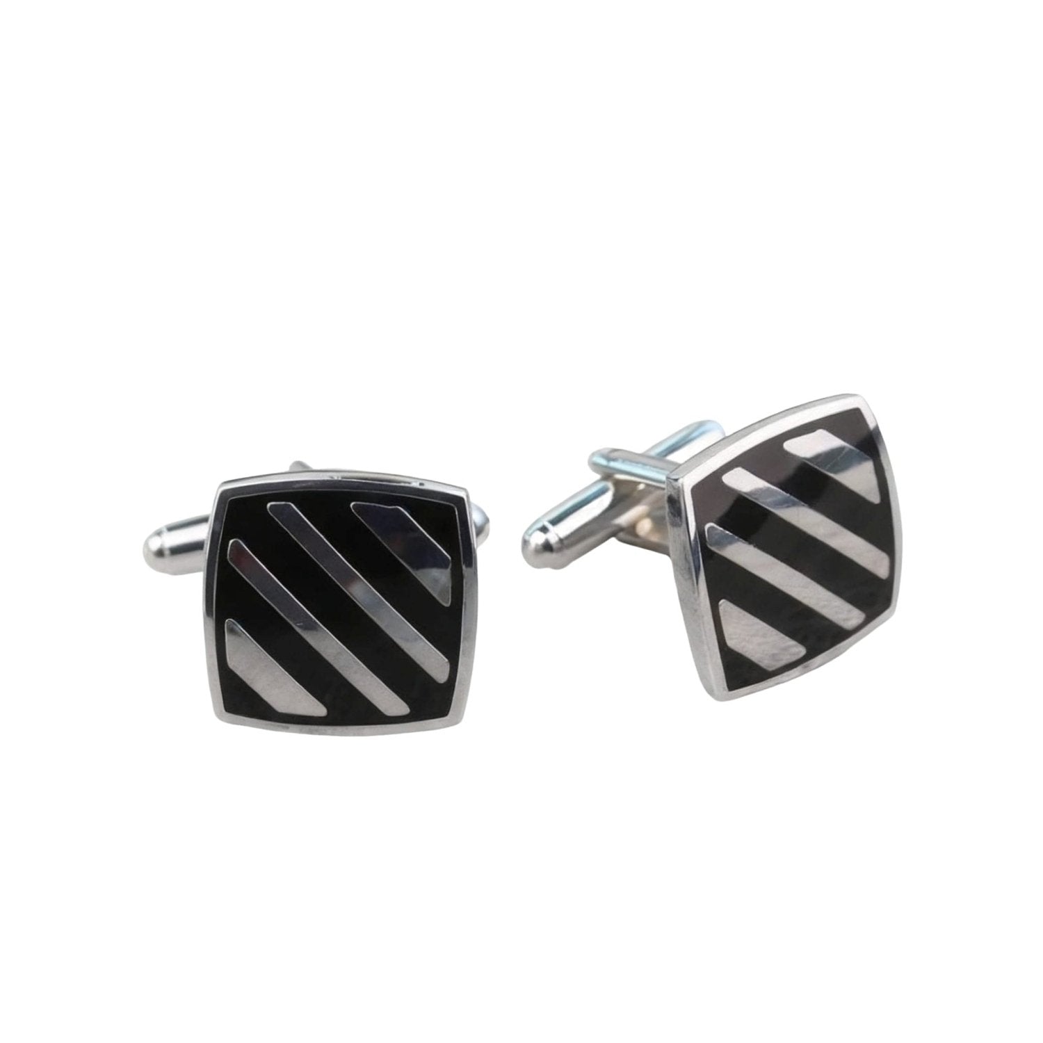 Black With Silver Diagonal Stripes Cufflink