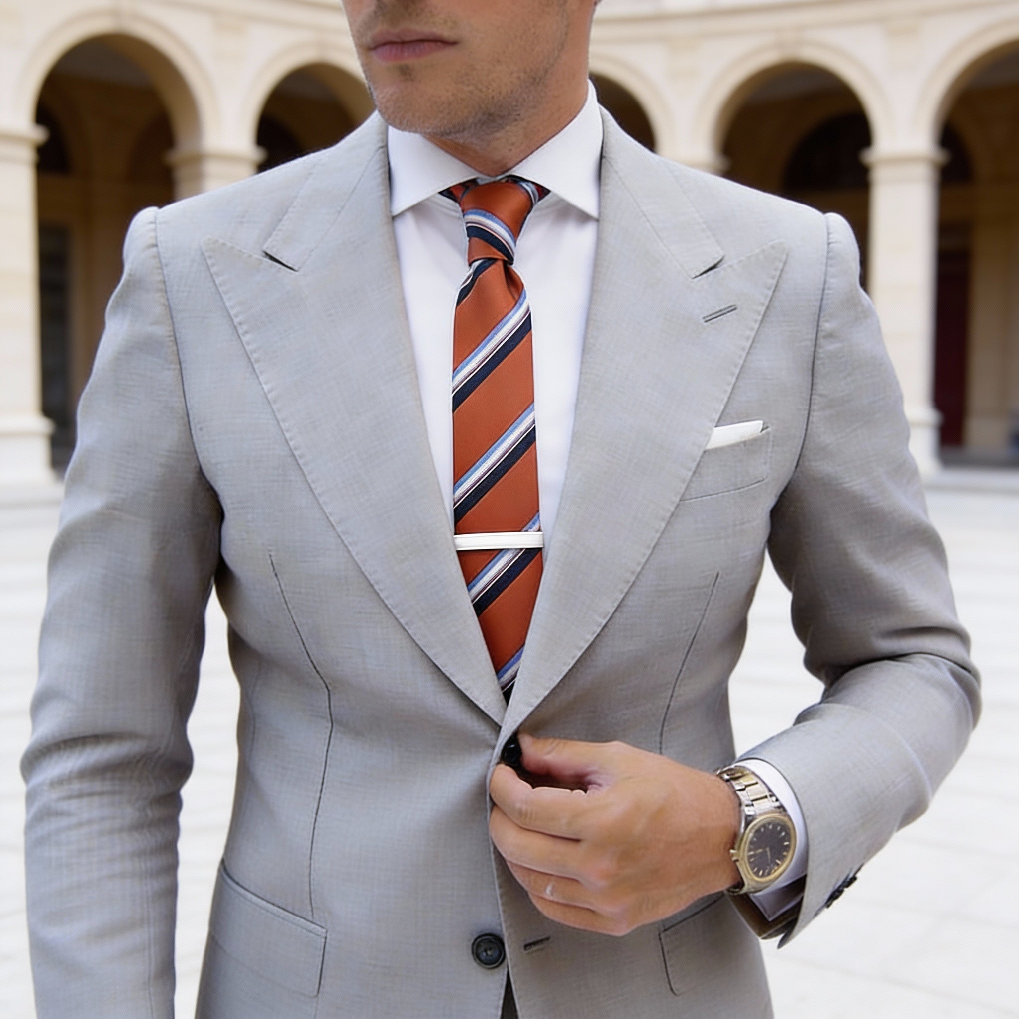 Orange With Navy Striped Necktie