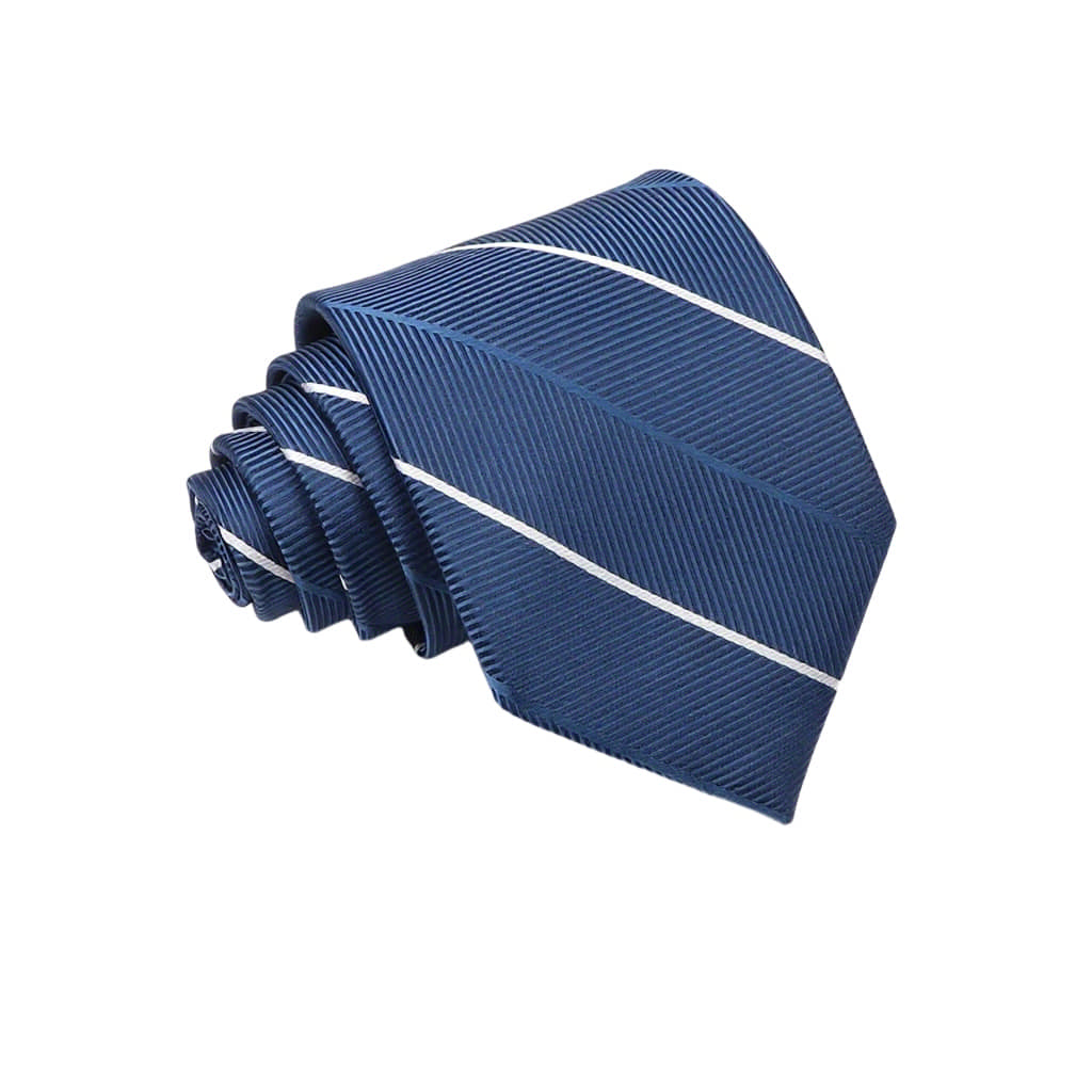 Navy Blue White Striped Necktie
