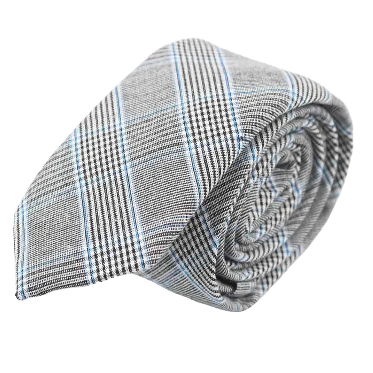 Gray With Blue Plaid Necktie