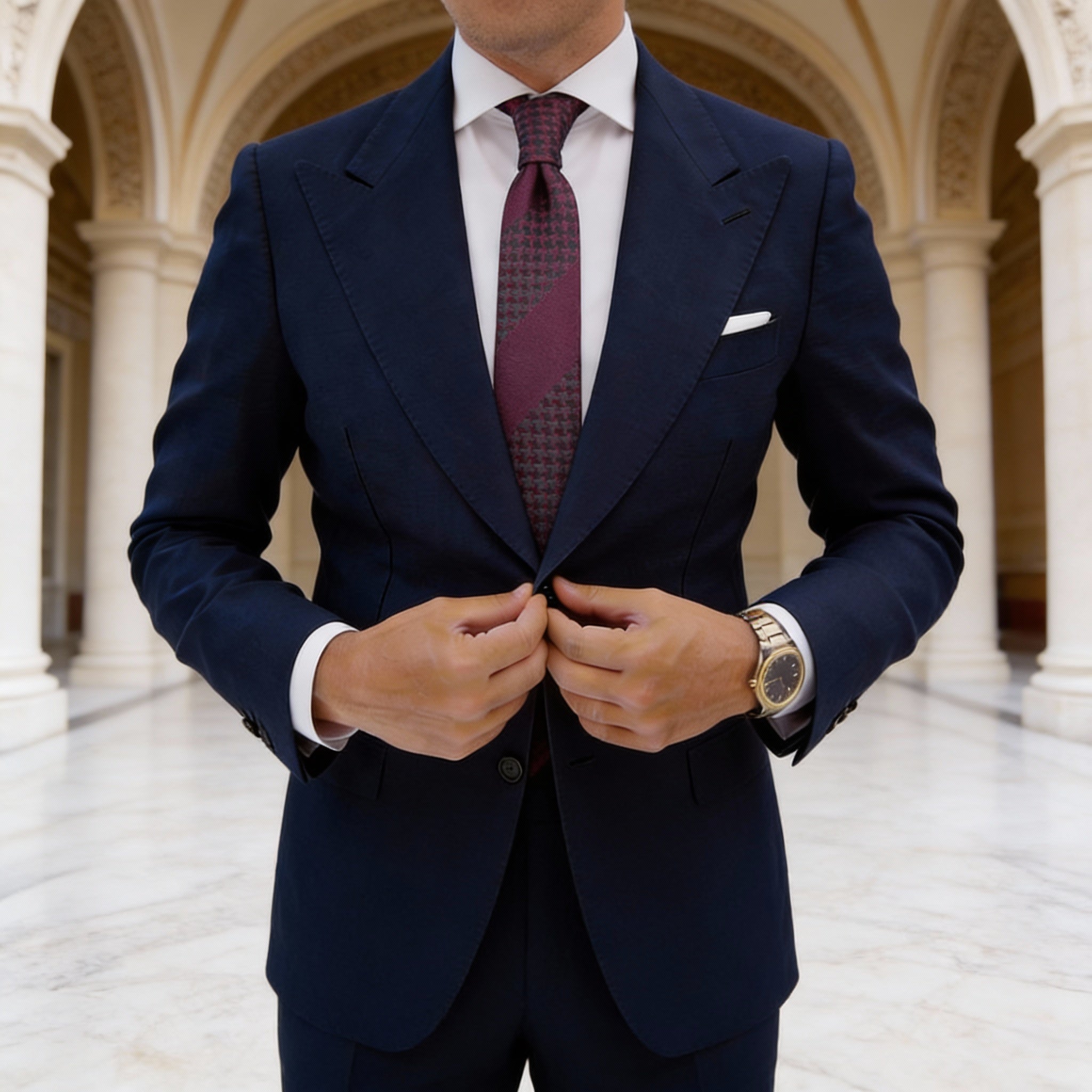 Maroon Necktie with Dark Gray Houndstooth