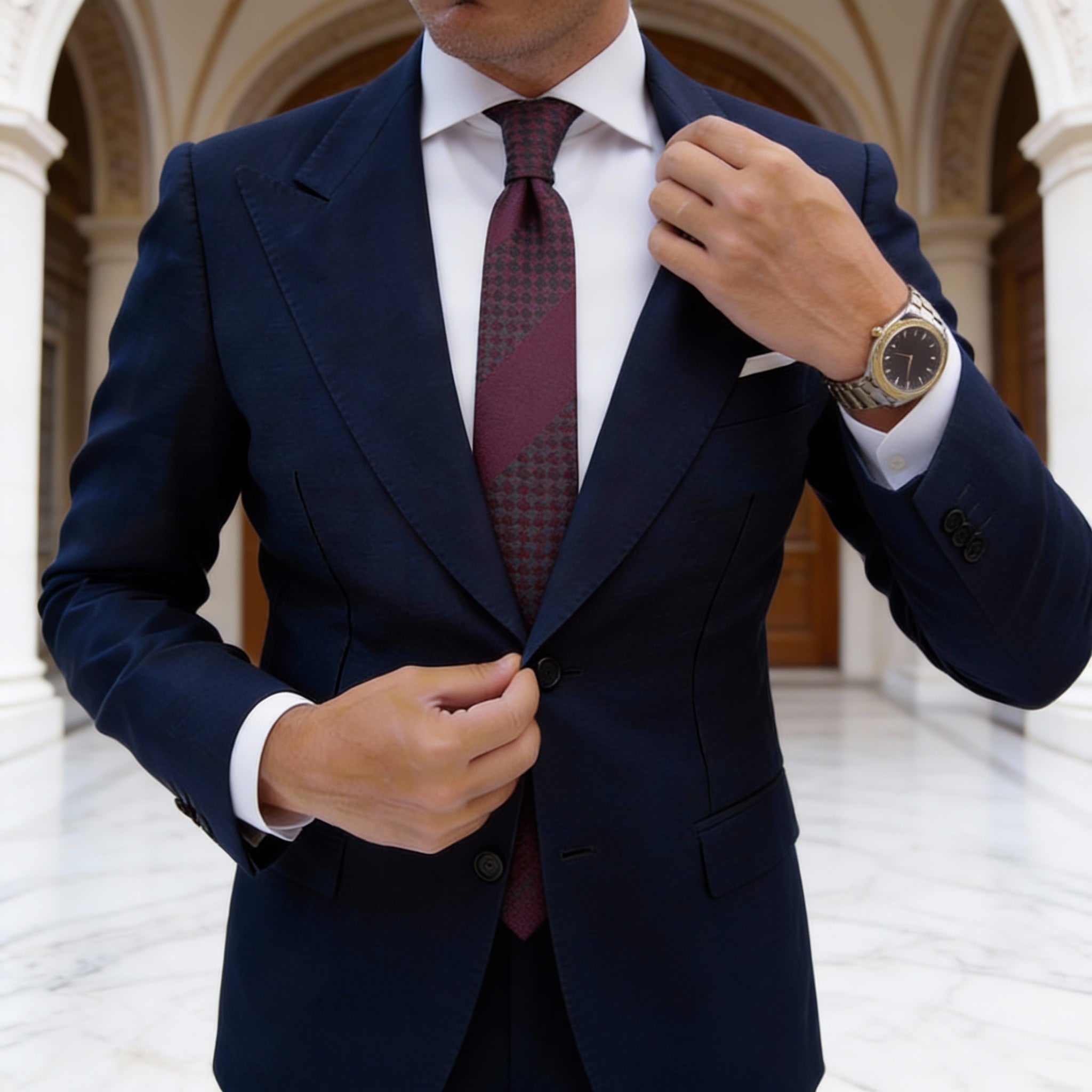 Maroon Necktie with Dark Gray Houndstooth