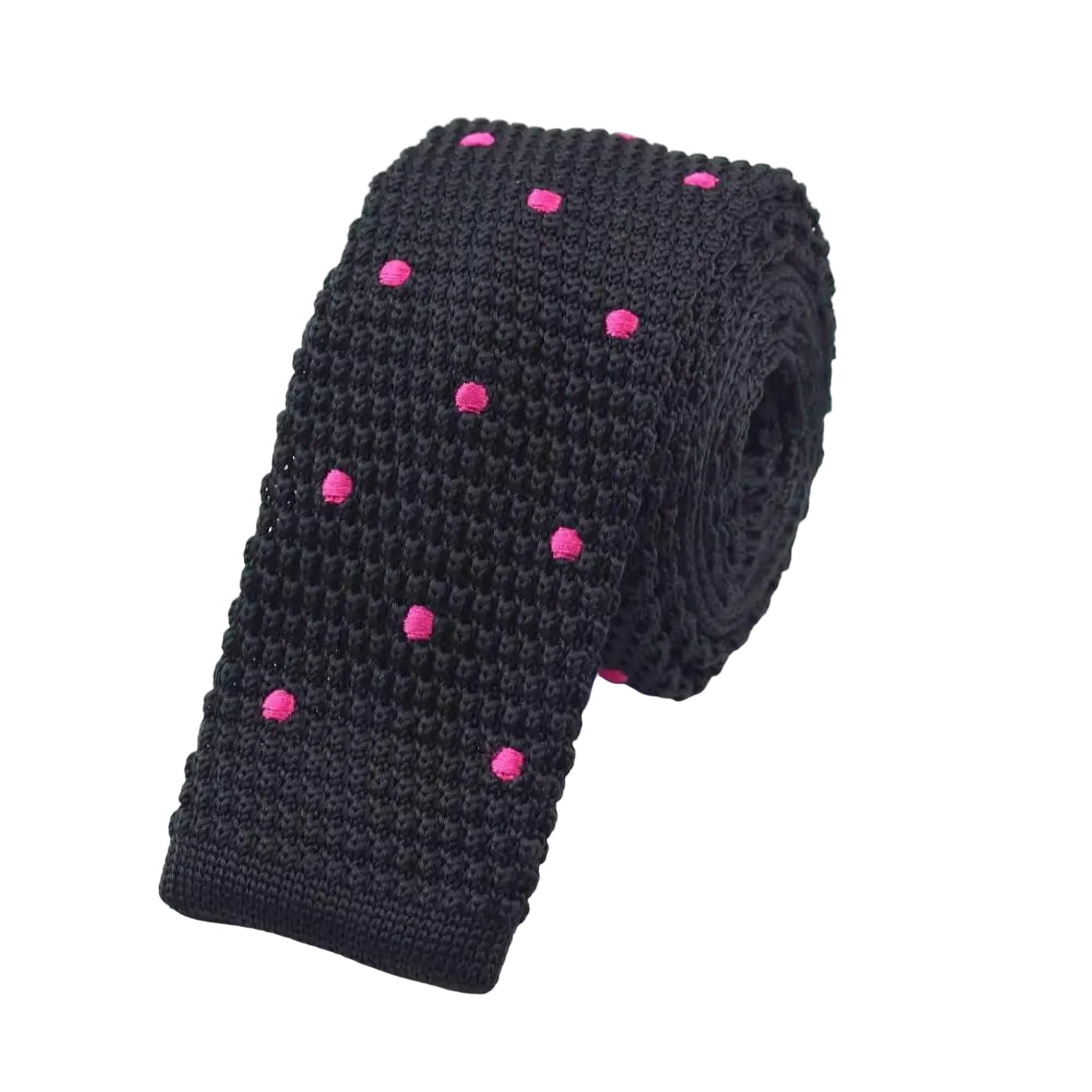 Black Pink Dot Knitted Tie