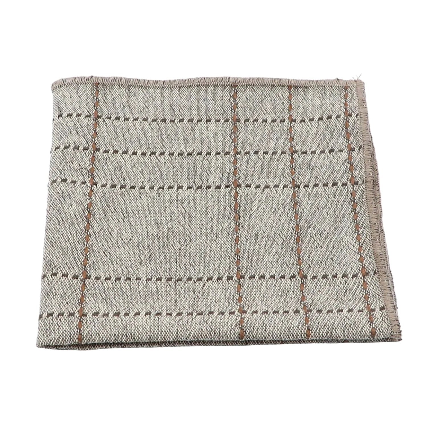 Beige With Brown Checkered Pocket Square