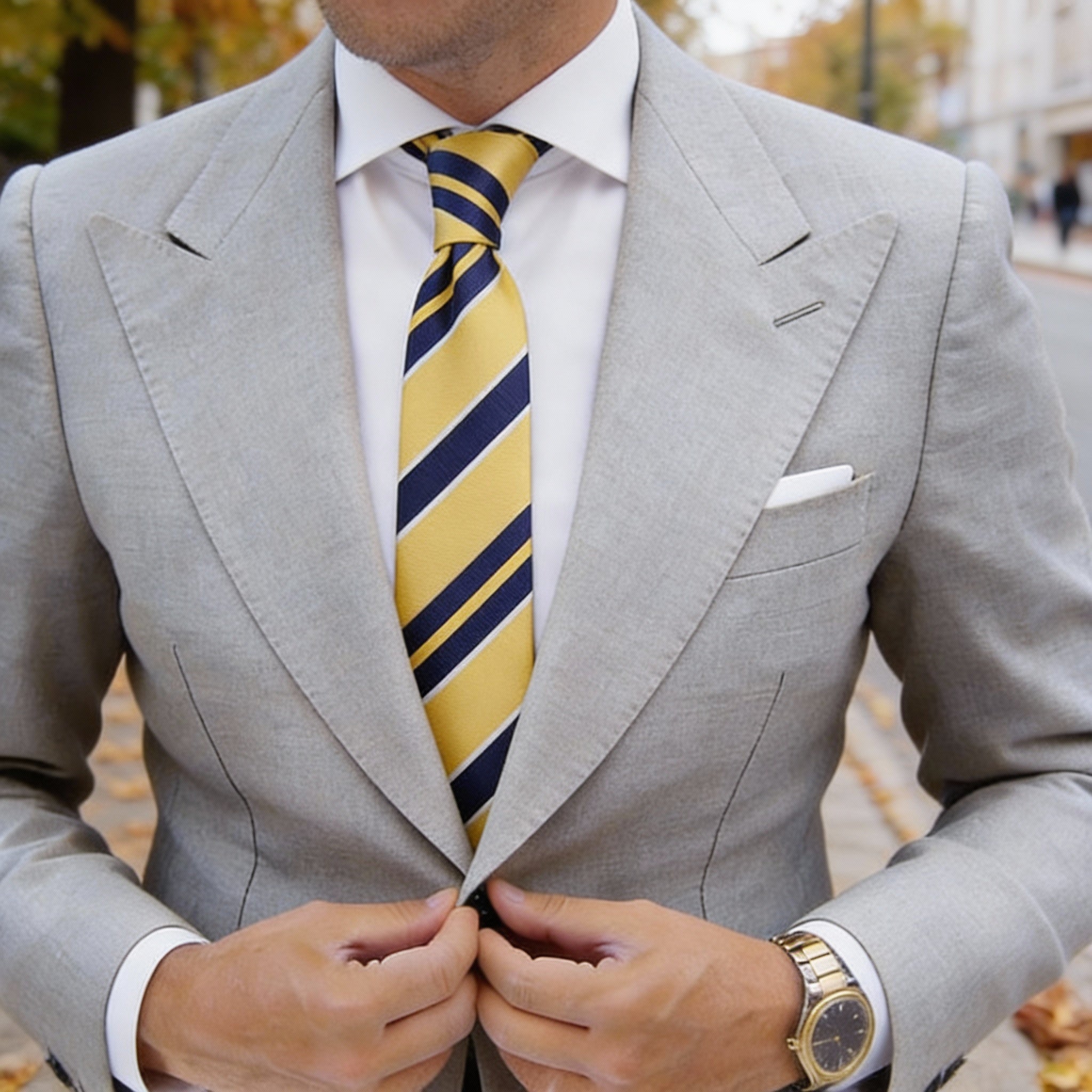 Yellow With Blue Striped Necktie
