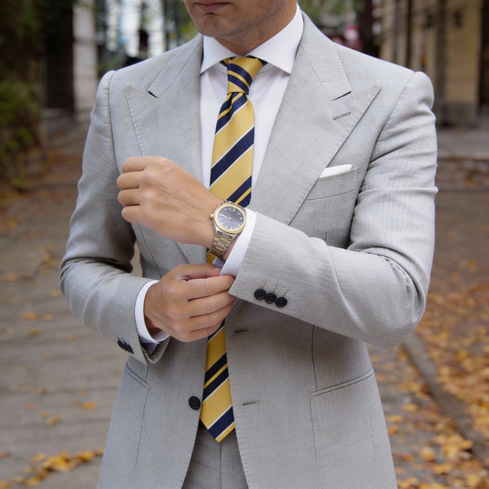 Yellow With Blue Striped Necktie