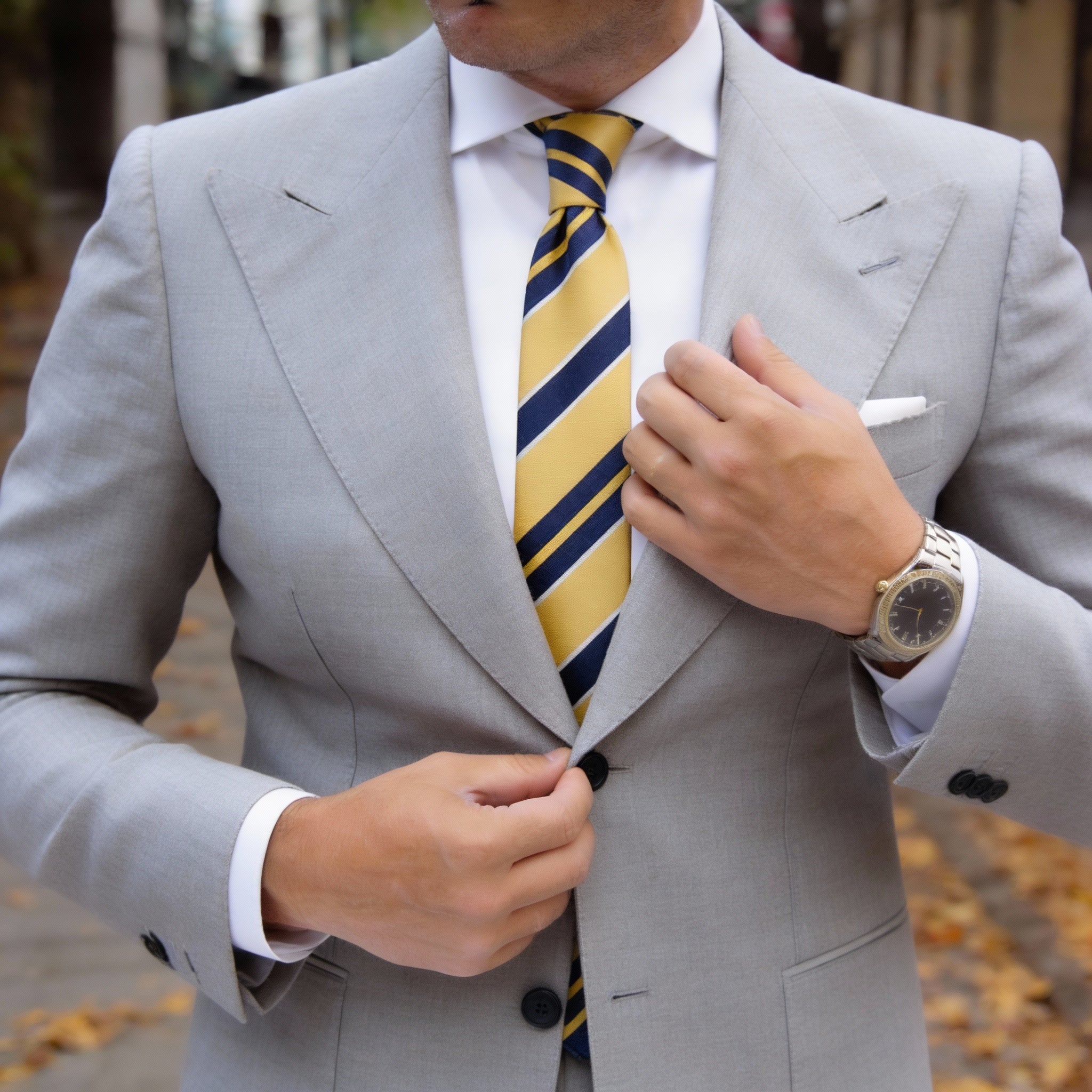 Yellow With Blue Striped Necktie