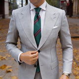 Green Herringbone Necktie with Burgundy White Stripes