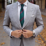 Green Herringbone Necktie with Burgundy White Stripes