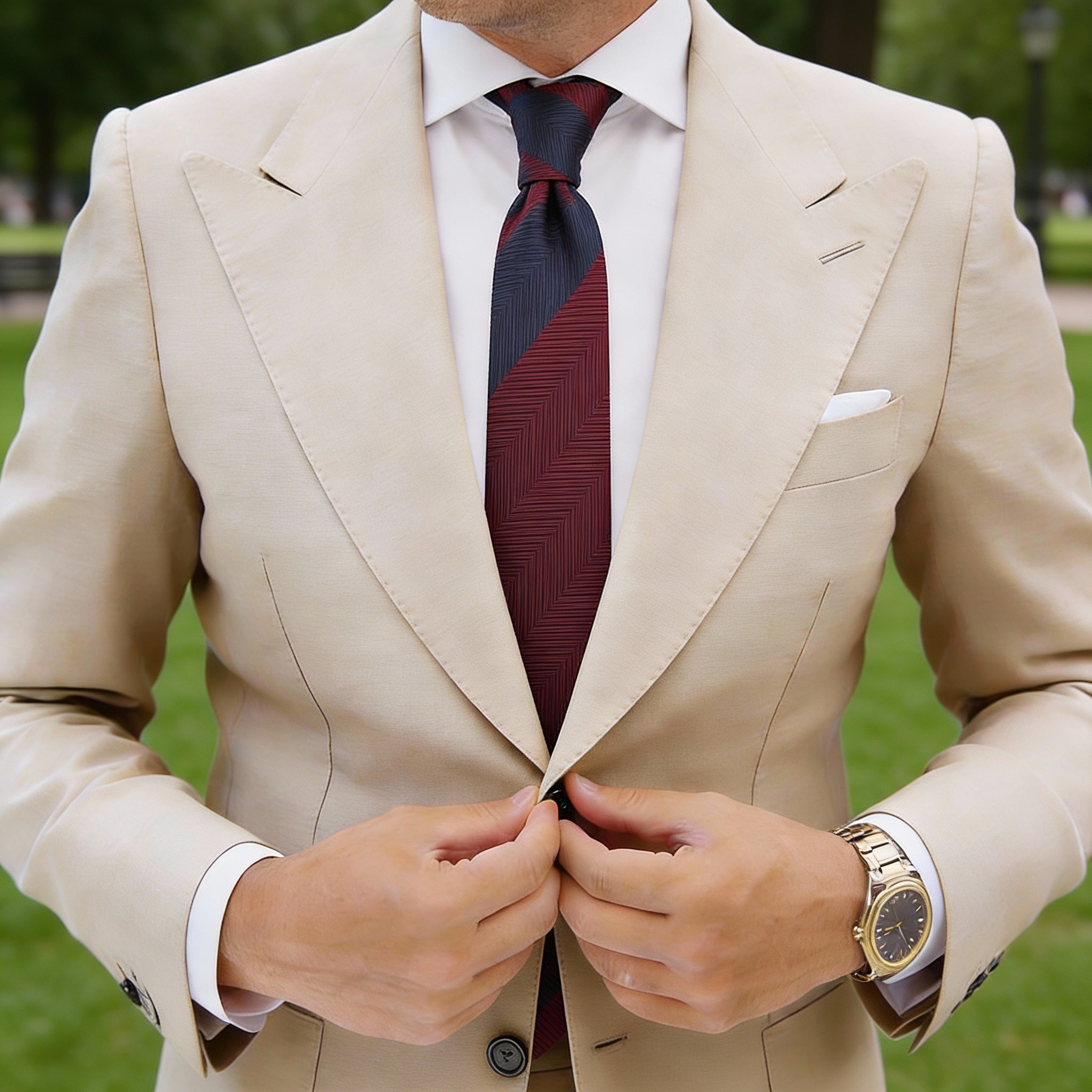 Blue With Maroon Herringbone Necktie