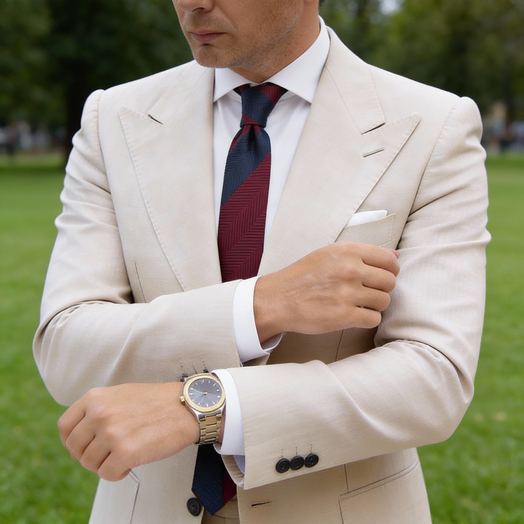 Blue With Maroon Herringbone Necktie