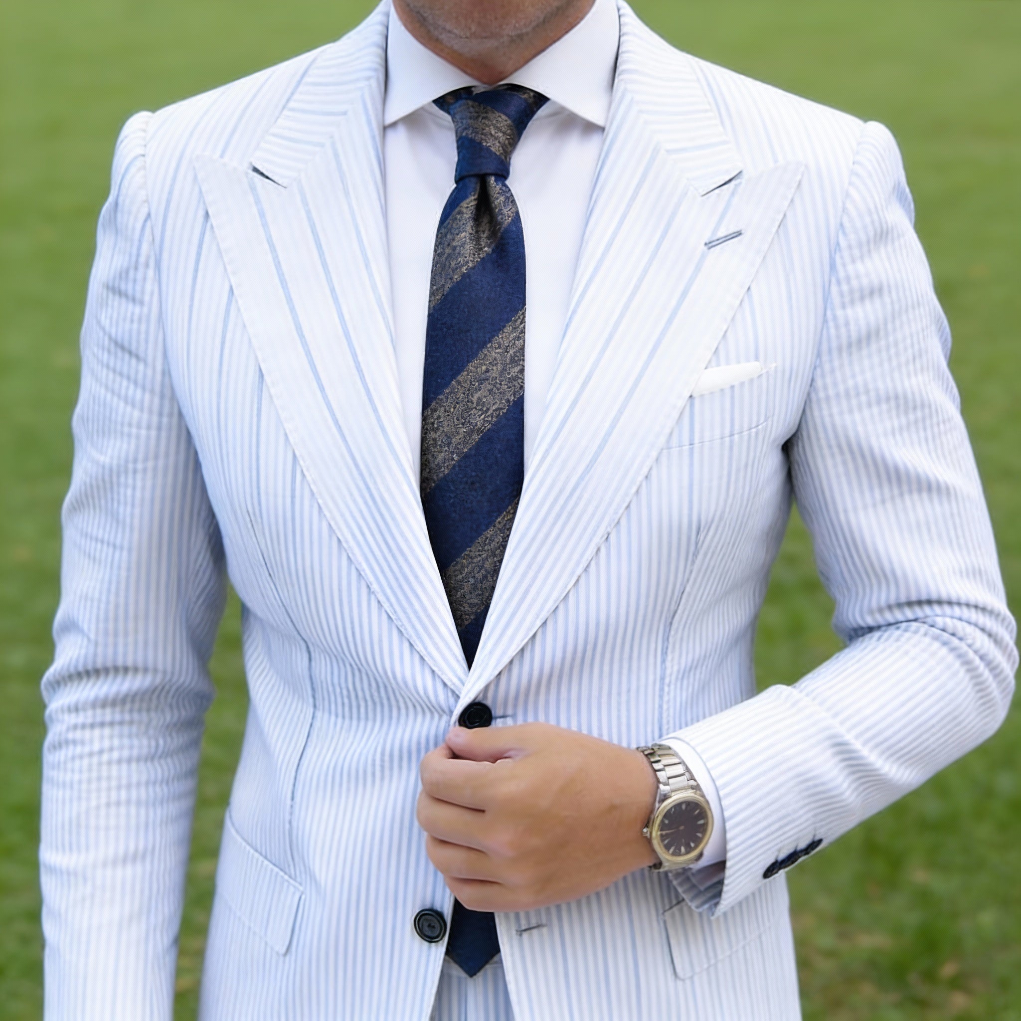 Navy Blue With Gold Striped Necktie