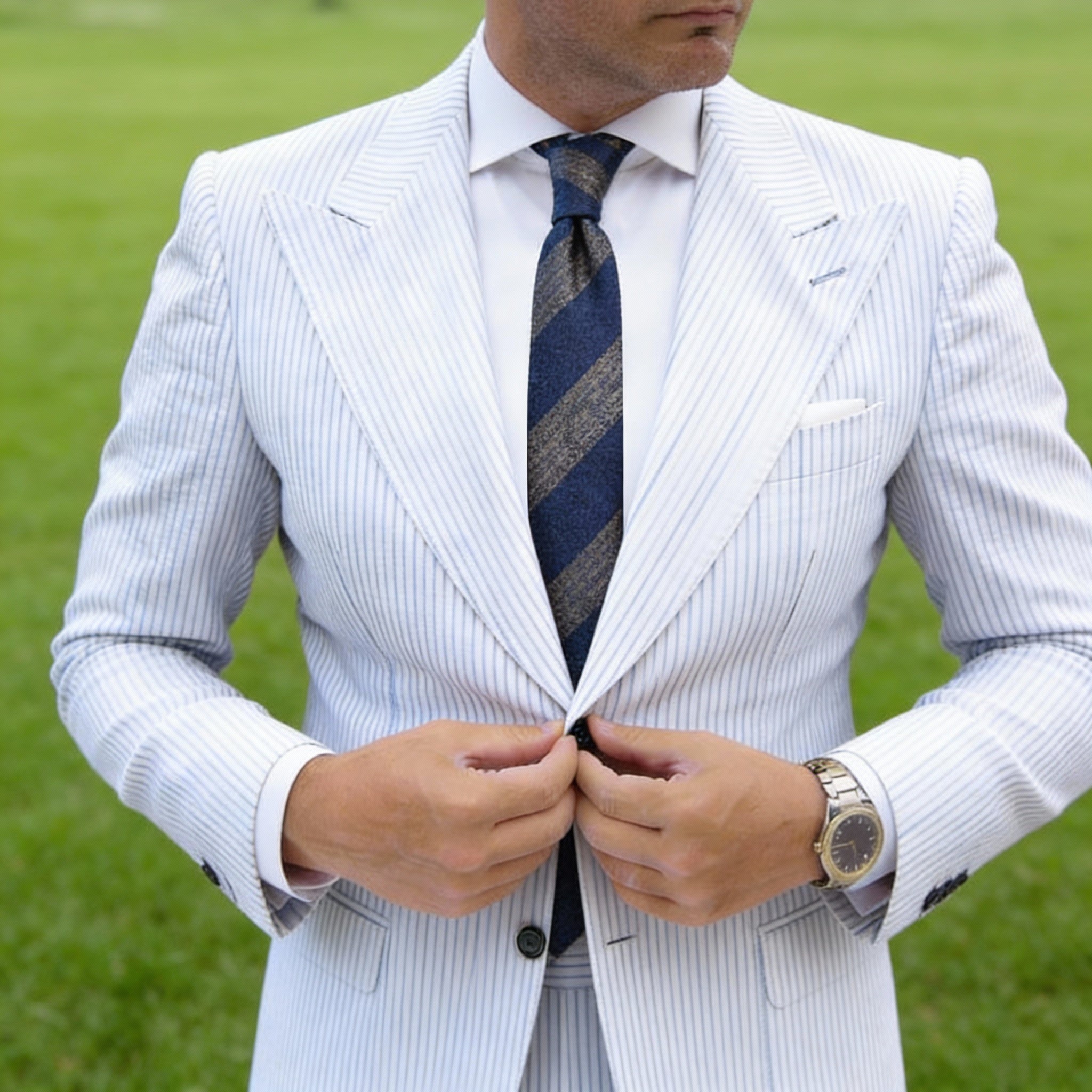 Navy Blue With Gold Striped Necktie