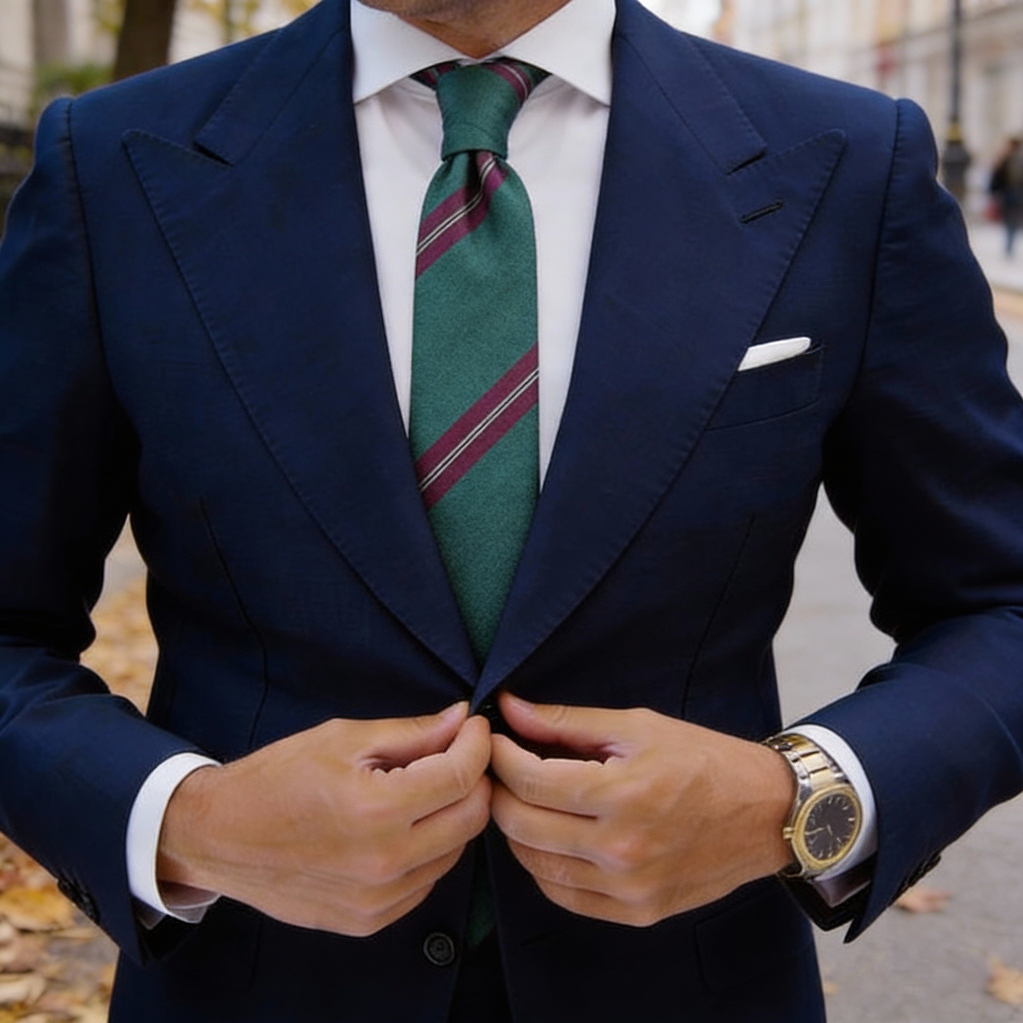 Dark Green with Purple & Silver Stripes Necktie