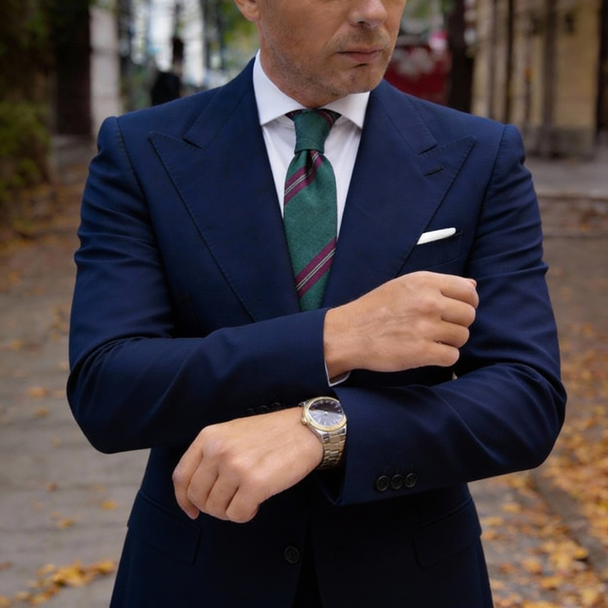 Dark Green with Purple & Silver Stripes Necktie