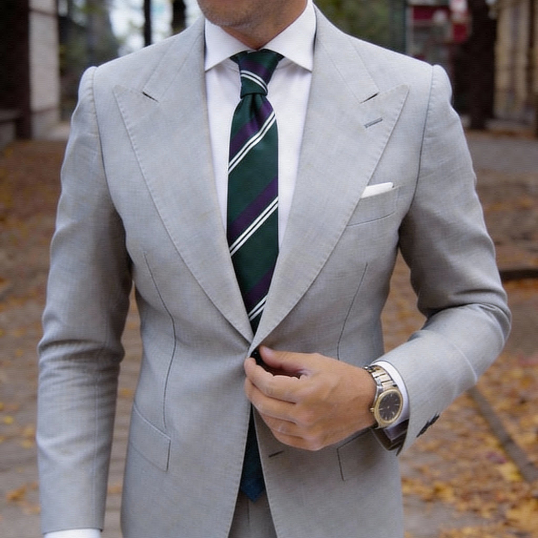 Green With Blue & White Stripe Necktie