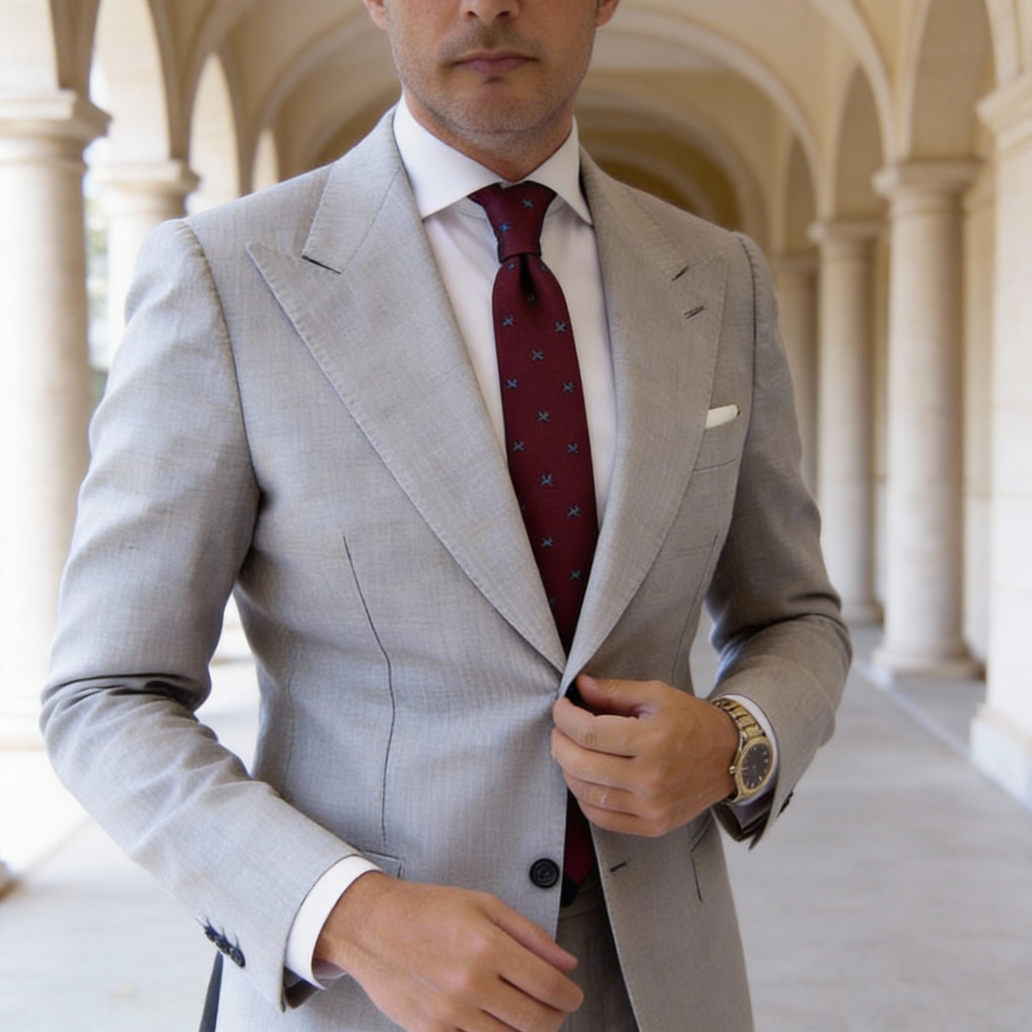 Maroon Necktie With Blue Animal Patterns