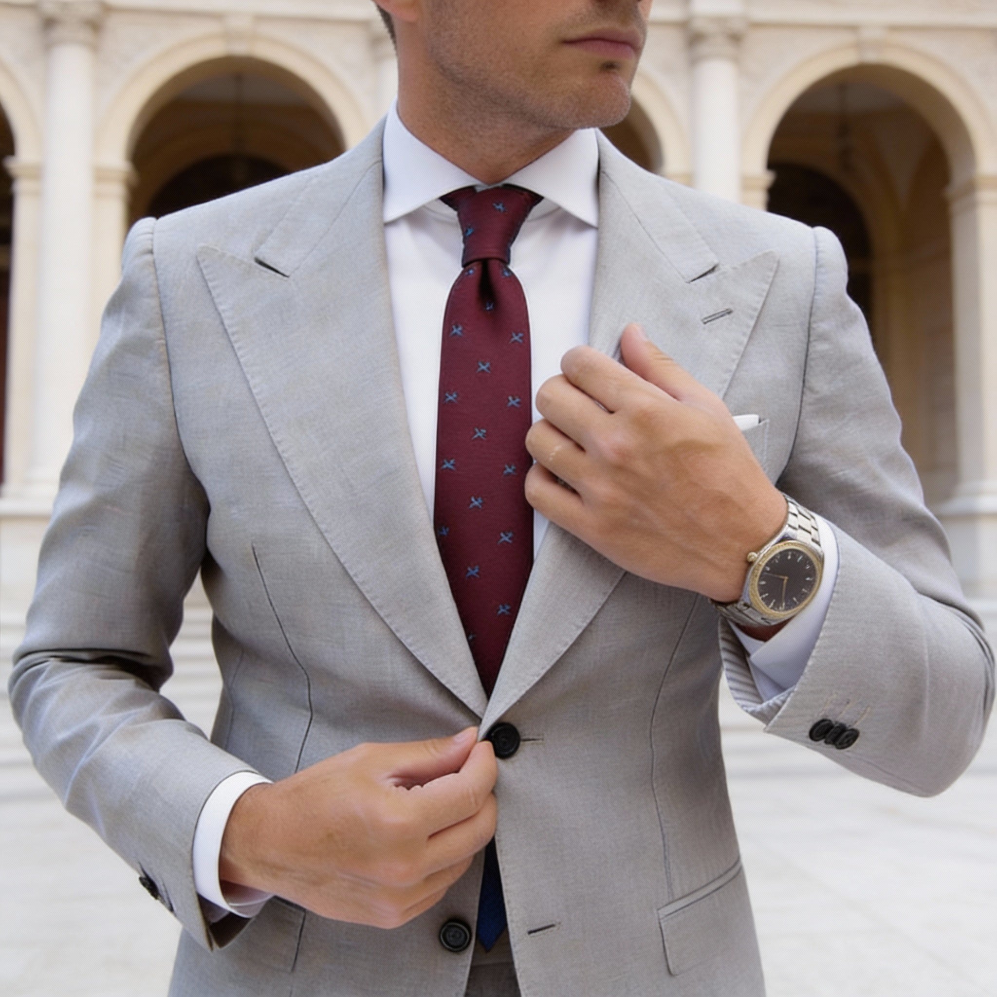 Maroon Necktie With Blue Animal Patterns