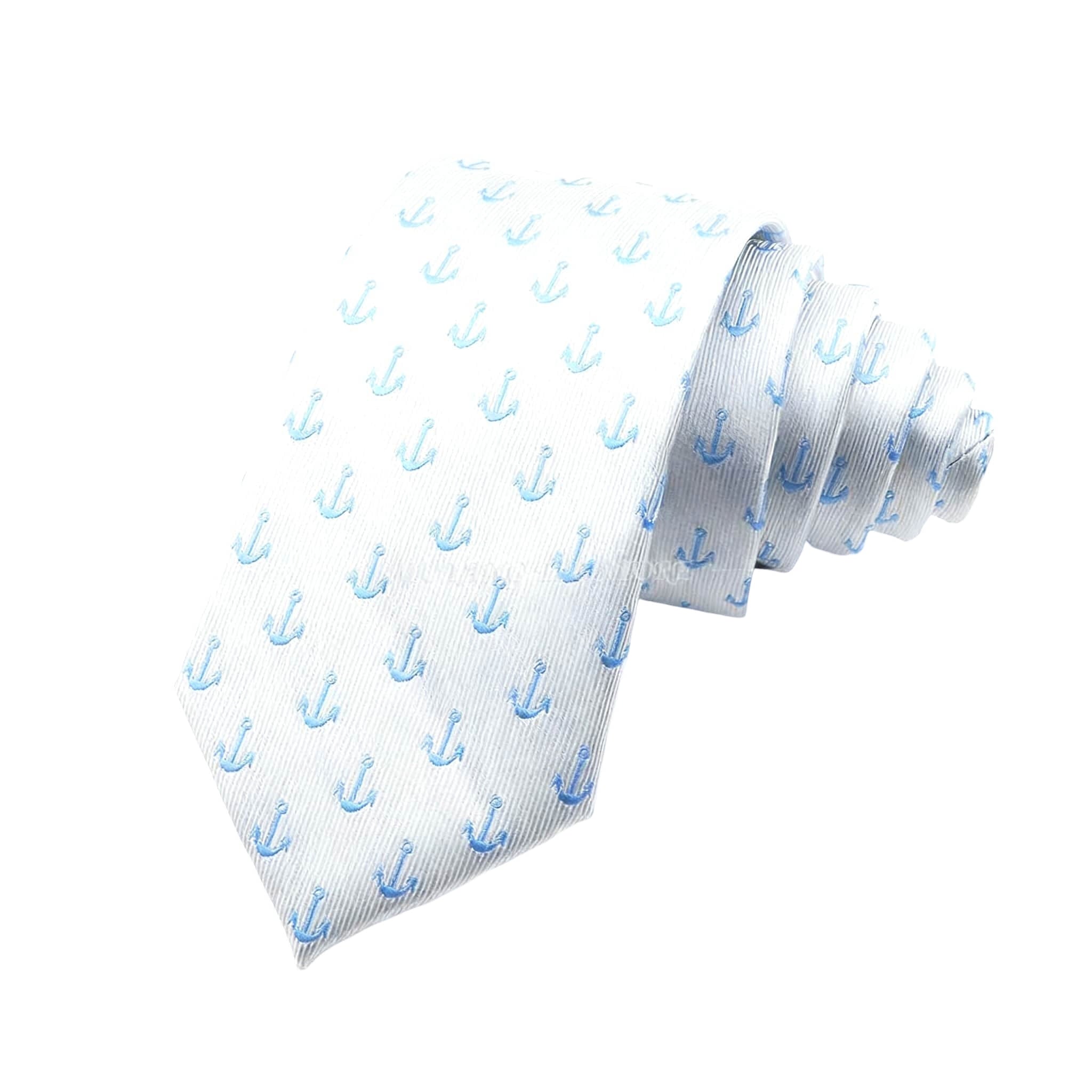 White Blue Anchor Necktie