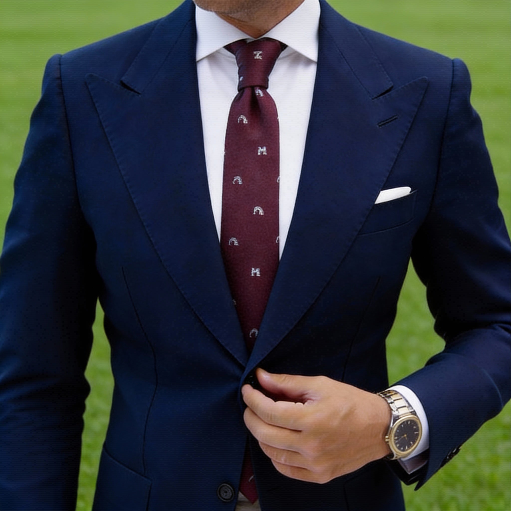 Dark Red With White M & Horseshoe Necktie