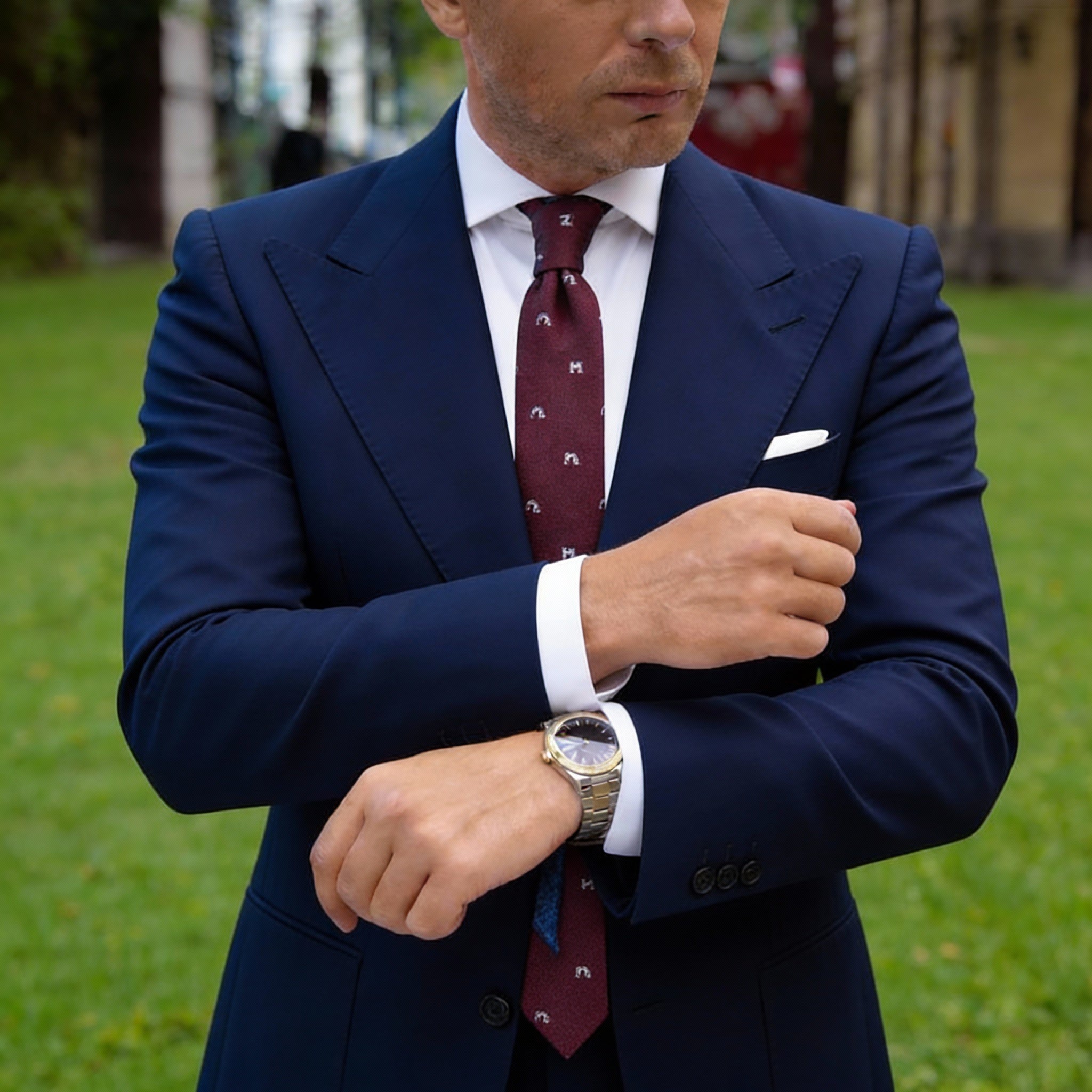 Dark Red With White M & Horseshoe Necktie