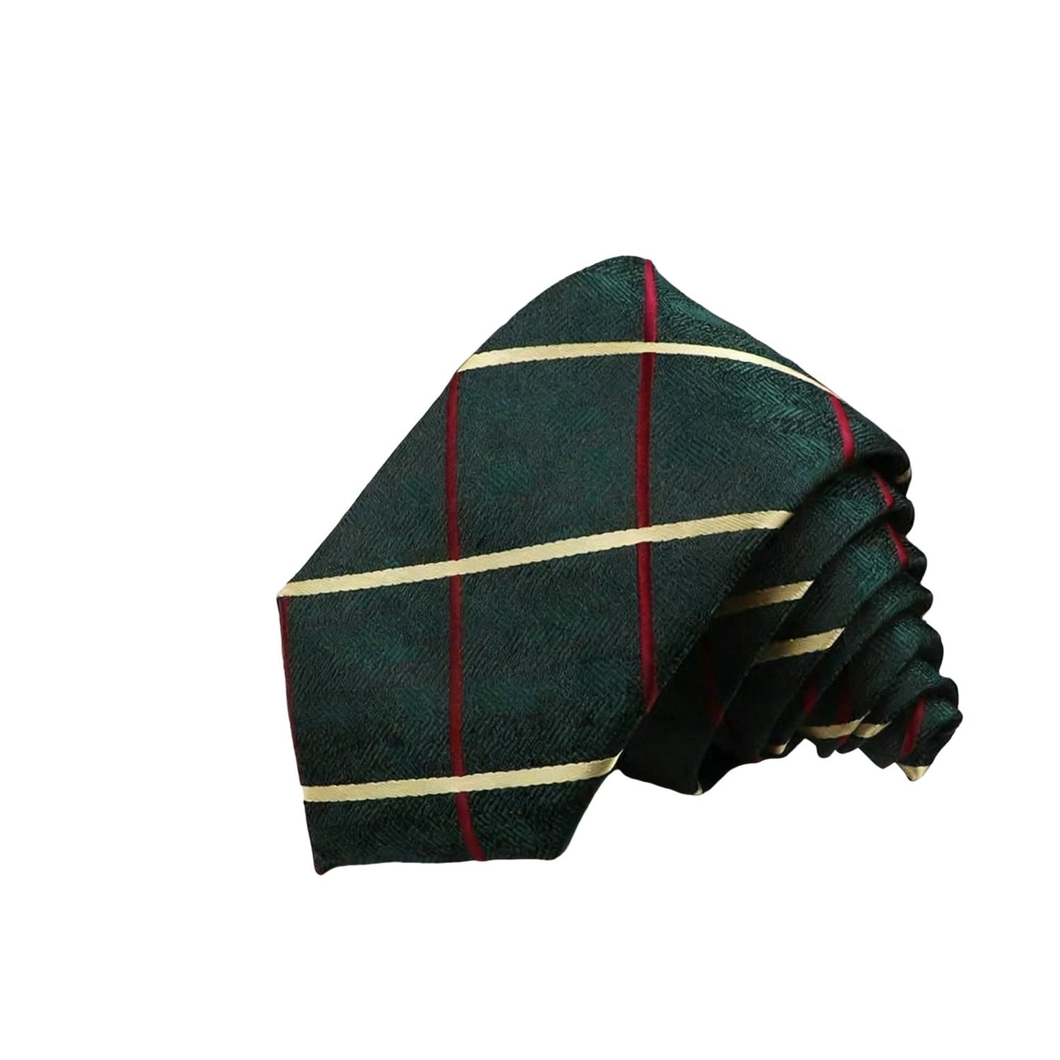 Green with Red Beige Plaid Necktie