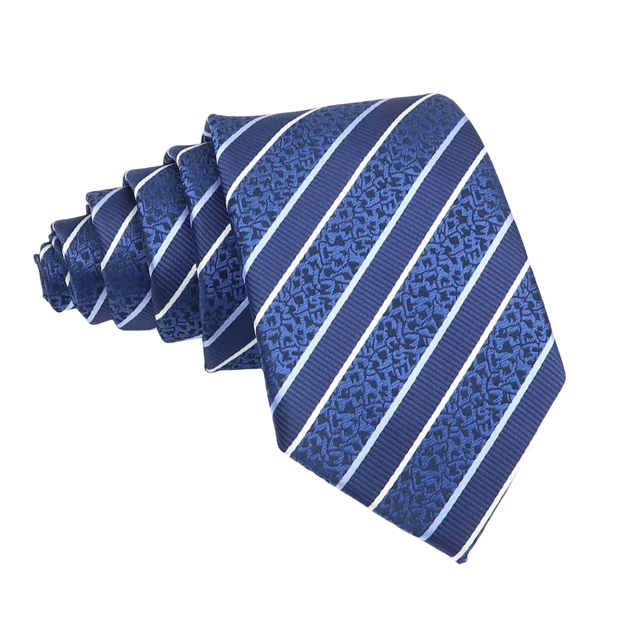 Navy Blue Blue Floral Striped Necktie