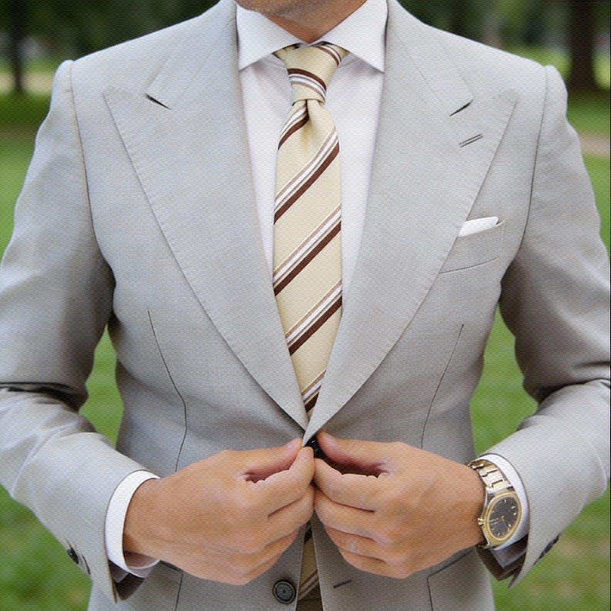 Beige With Brown And White Striped Necktie