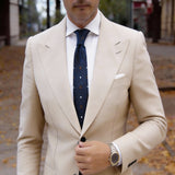 Blue Necktie With Brown Floral And White Square