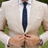 Blue Necktie With Brown Floral And White Square