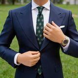 Dark Green With Gold Small Floral Necktie