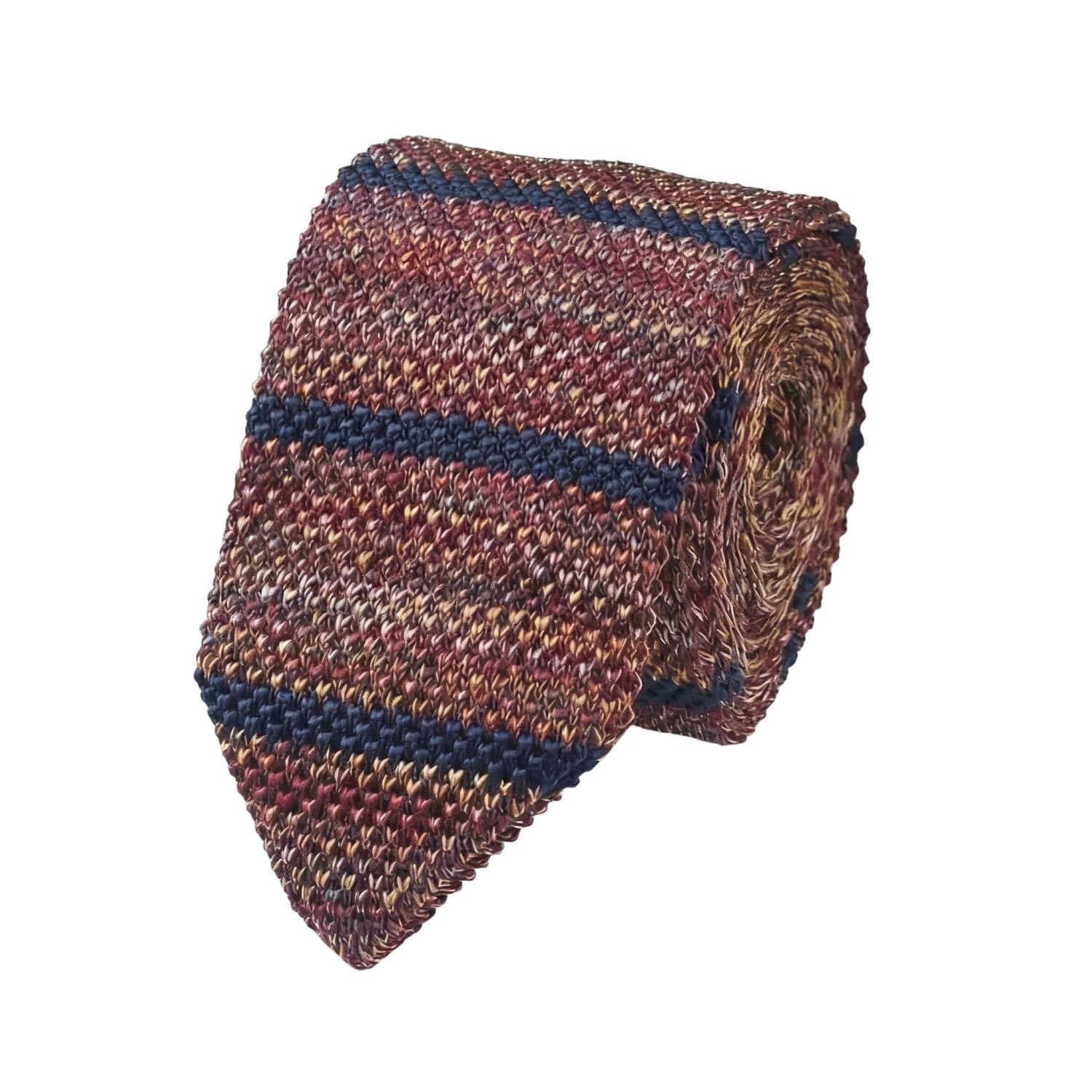 Burgundy Knitted Necktie with Navy Stripes