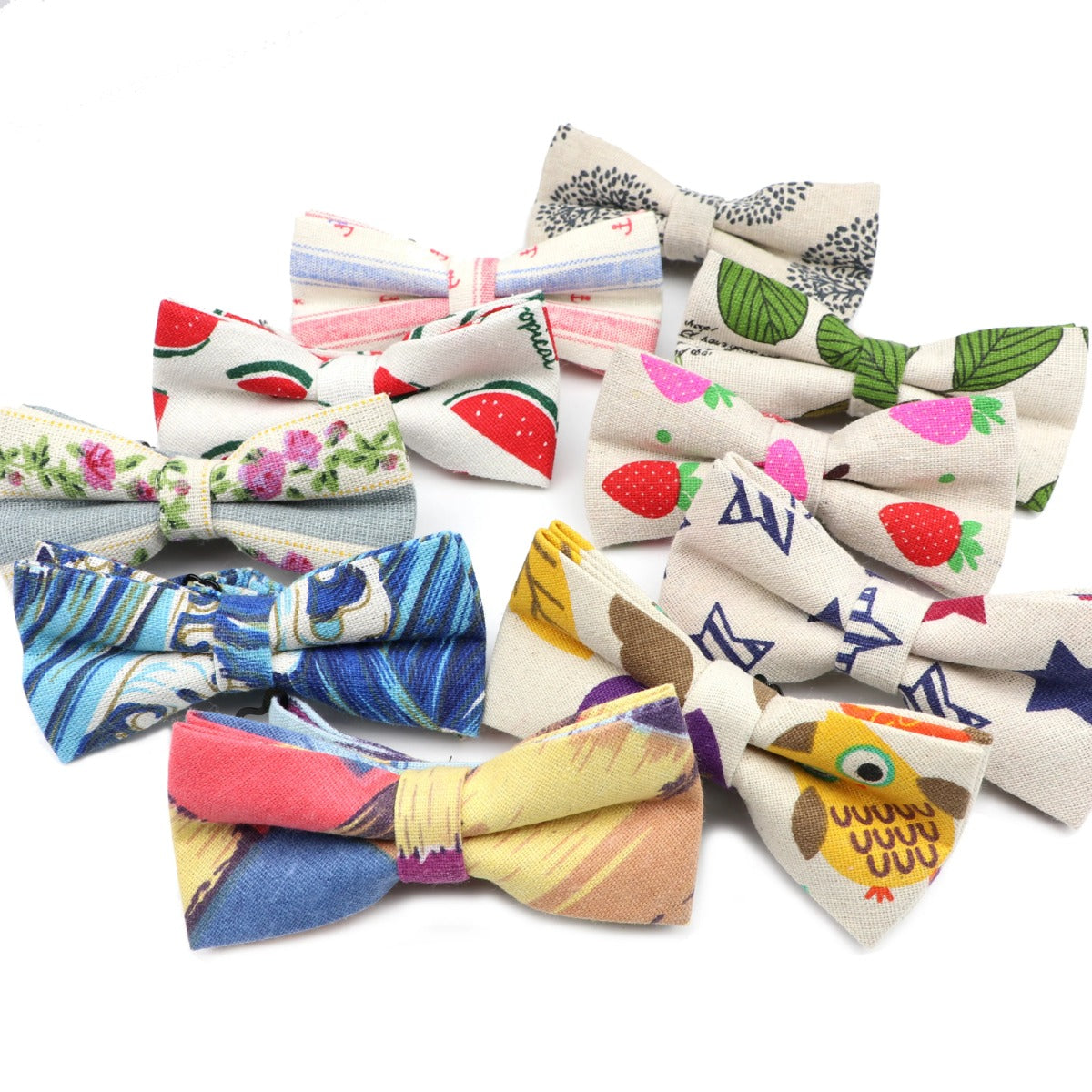 ZONFAZ Funny Cute Linen Cartoon Kids Bowtie Animals Printed Boy Butterfly Bow Ties