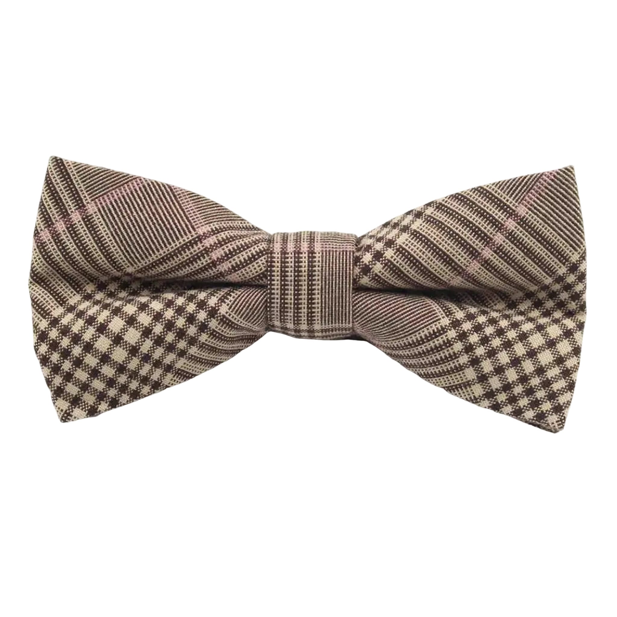 Beige Brown Plaid Bow Tie