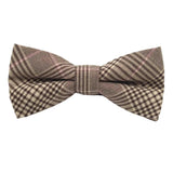Beige Brown Plaid Bow Tie