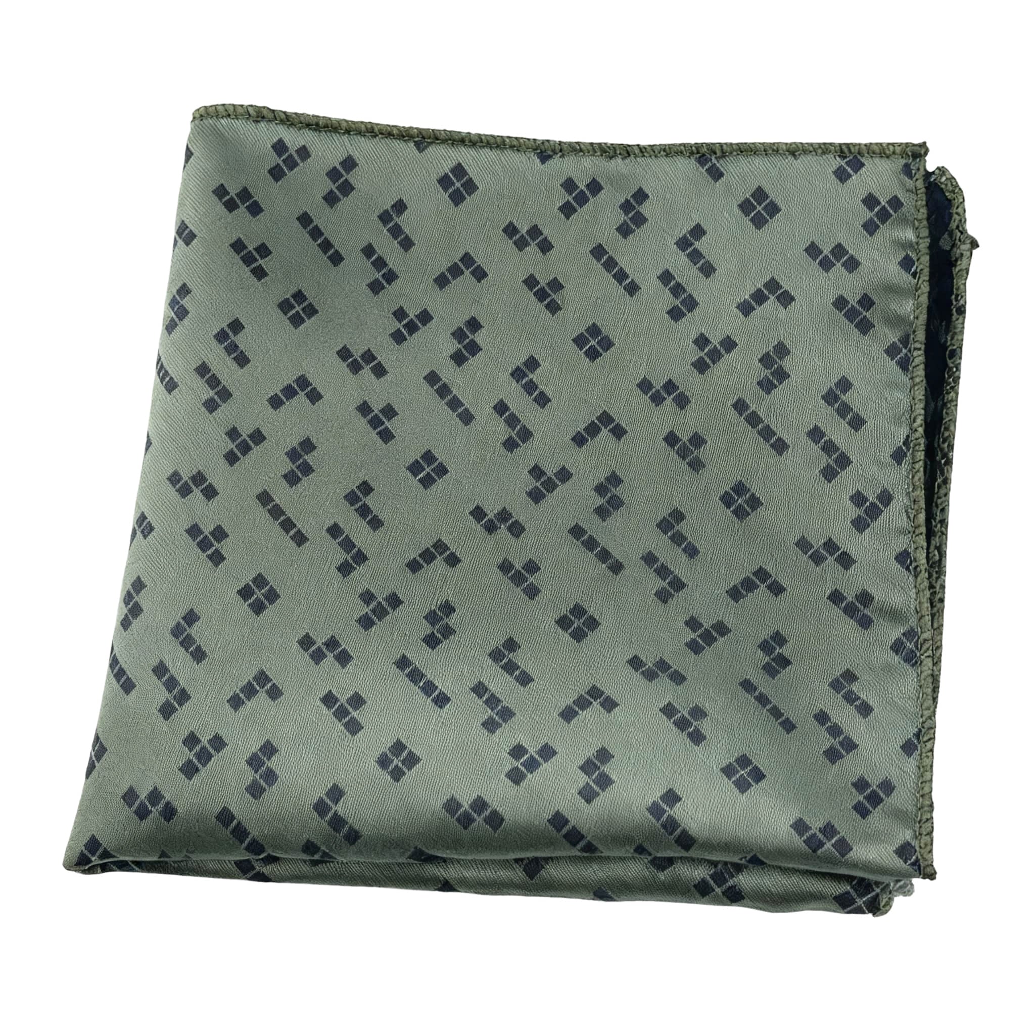 Olive Green Black Geometric Pocket Square