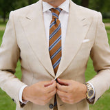 Brown Necktie With Blue & Dark Blue Stripes