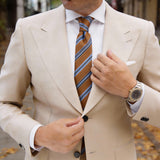 Brown Necktie With Blue & Dark Blue Stripes