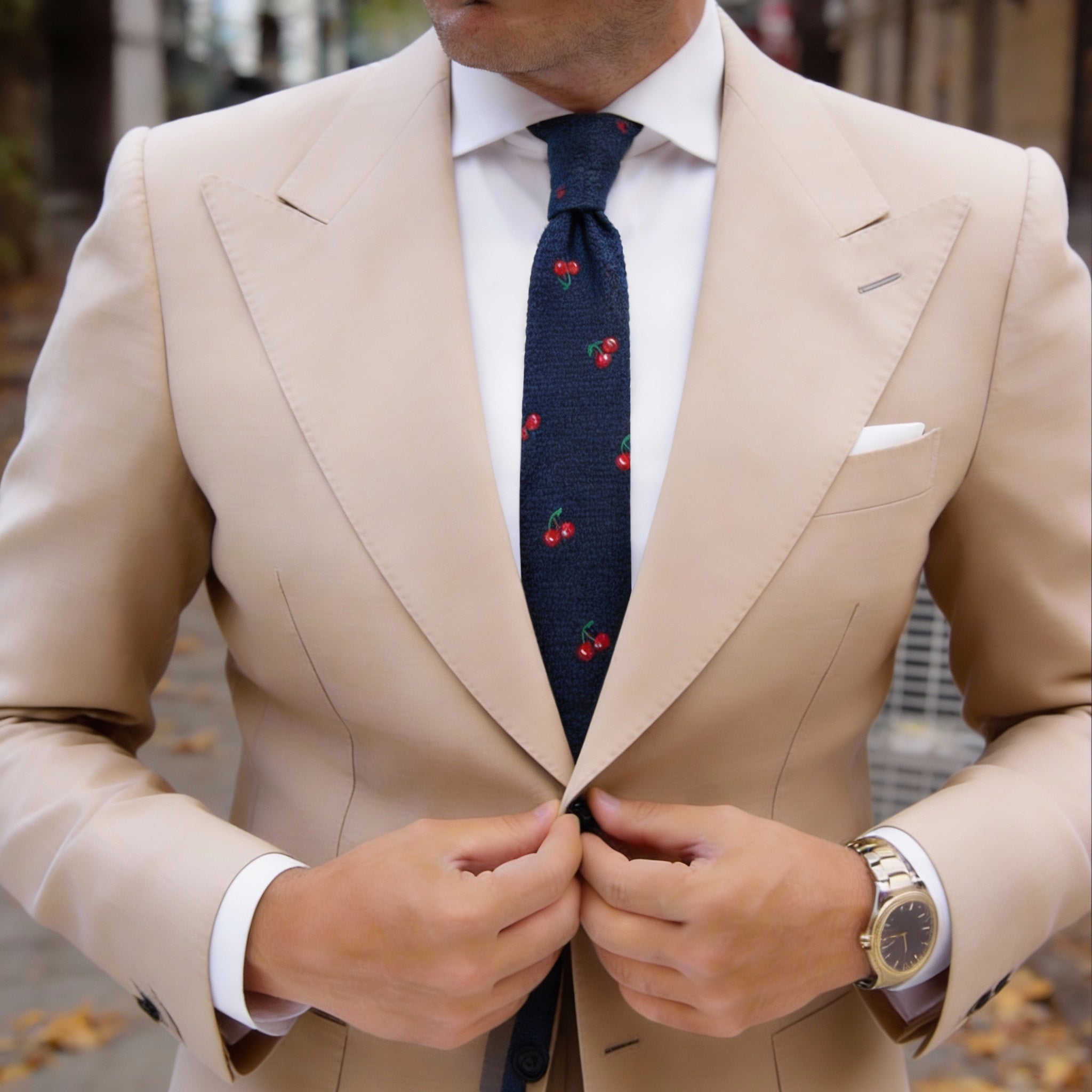 Navy Blue With Red Cherry Necktie